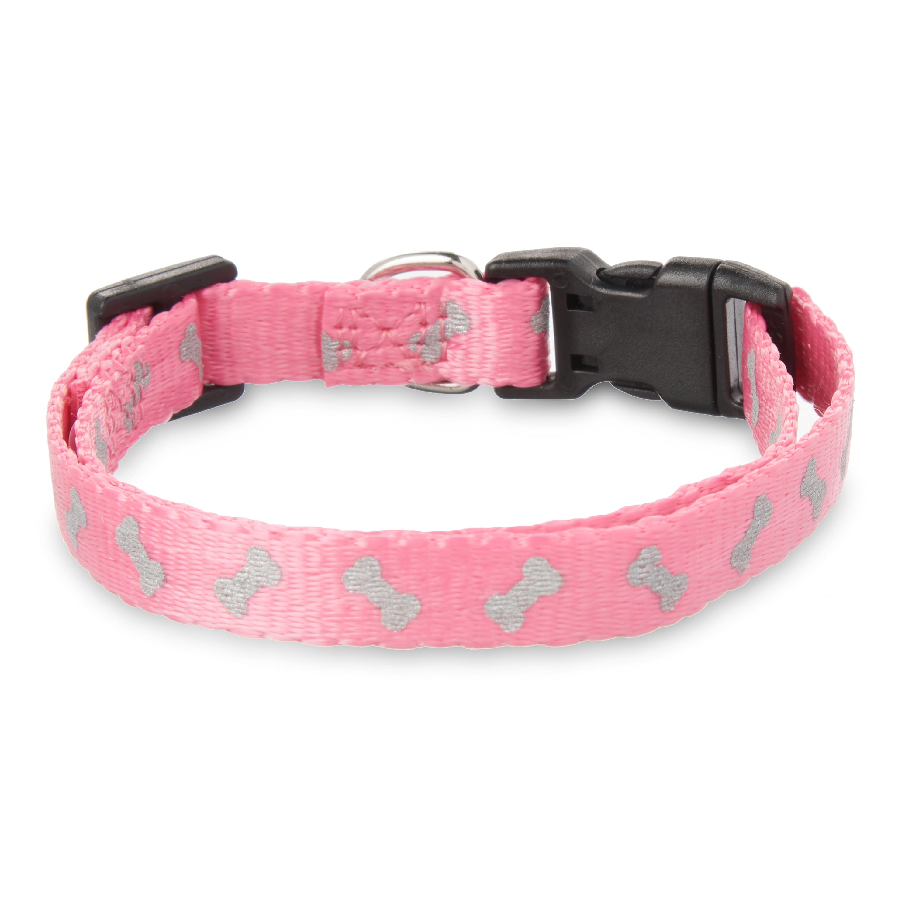 Vibrant Life Reflective Dog Collar， Pink Bones， Small