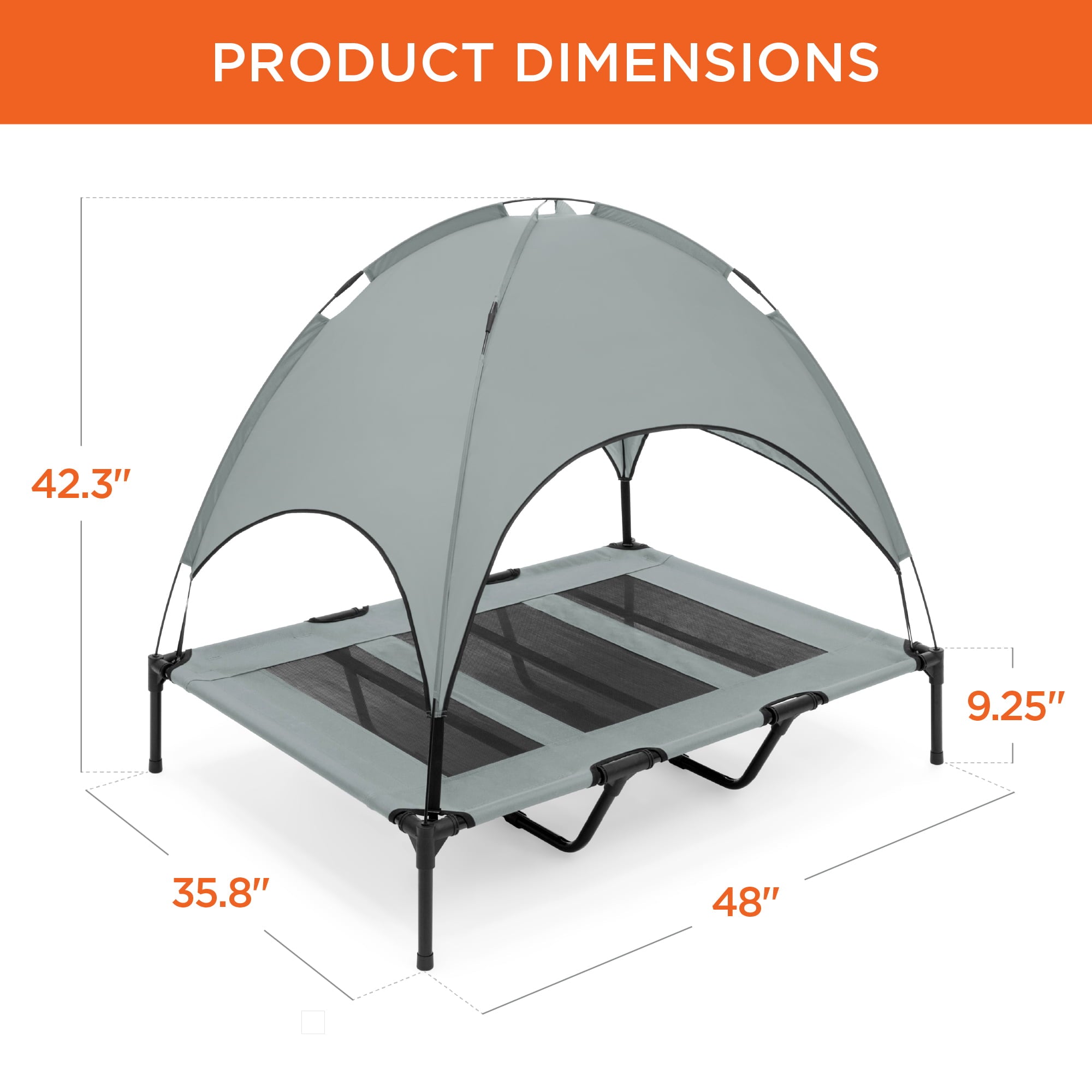 Best Choice Products 48in Elevated Cooling Dog Bed， Outdoor Raised Mesh Pet Cot w/ Removable Canopy， Carrying Bag - Gray