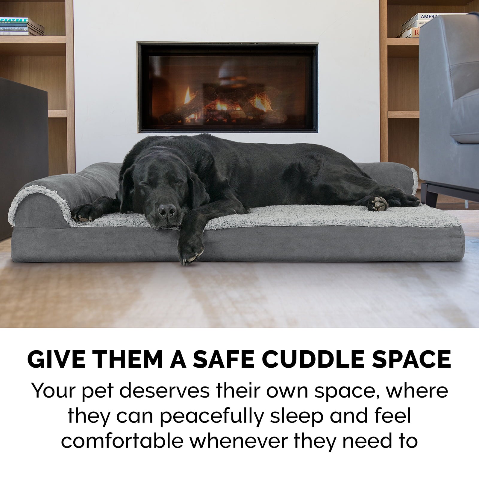 FurHaven Pet Products | Faux Fur and Suede Chaise Lounge Pillow Sofa-Style Pet Bed for Dogs and Cats， Stone Gray， Medium