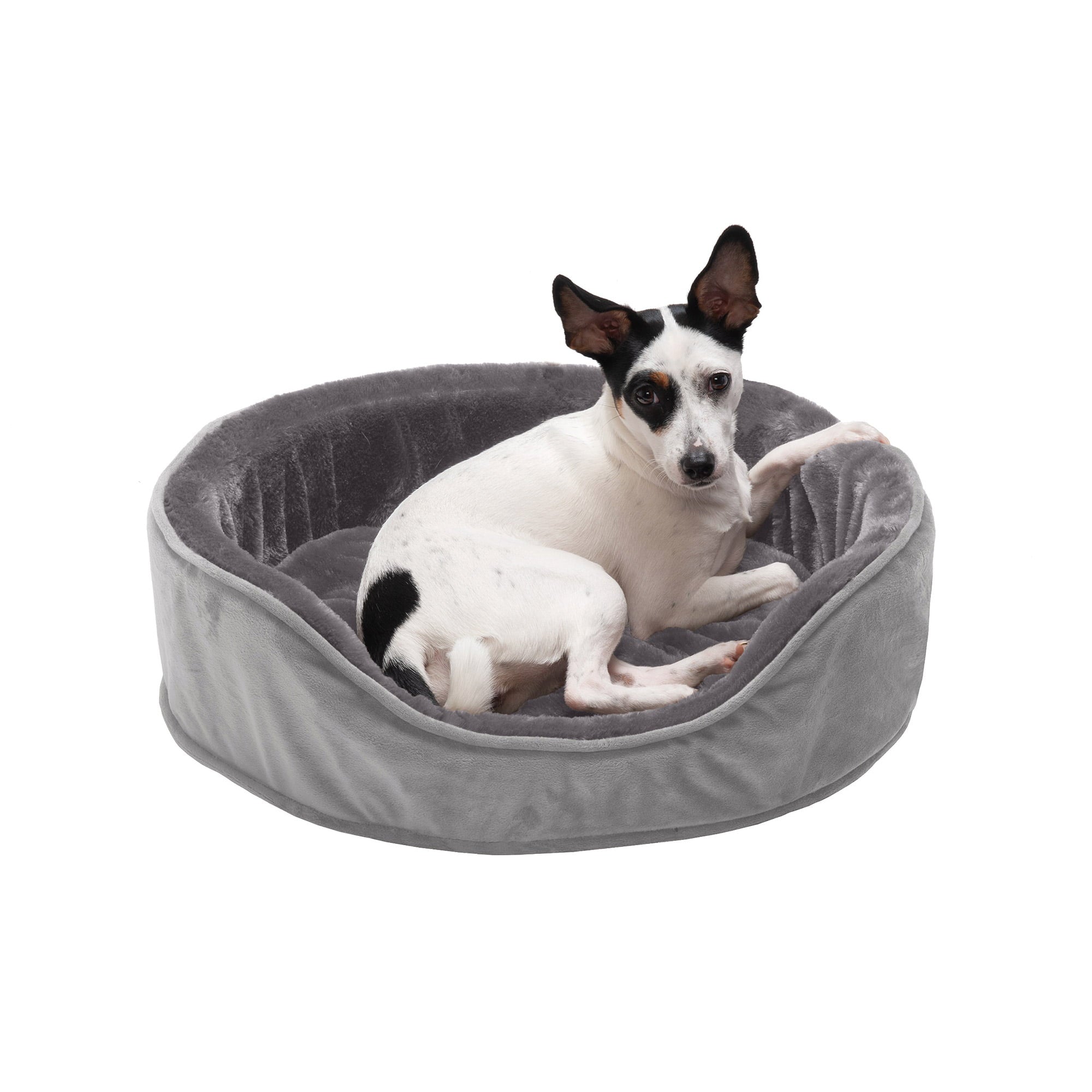 FurHaven | Orthopedic Plush and Velvet Oval Pet Bed for Dogs and Cats， Smoke Gray， Medium