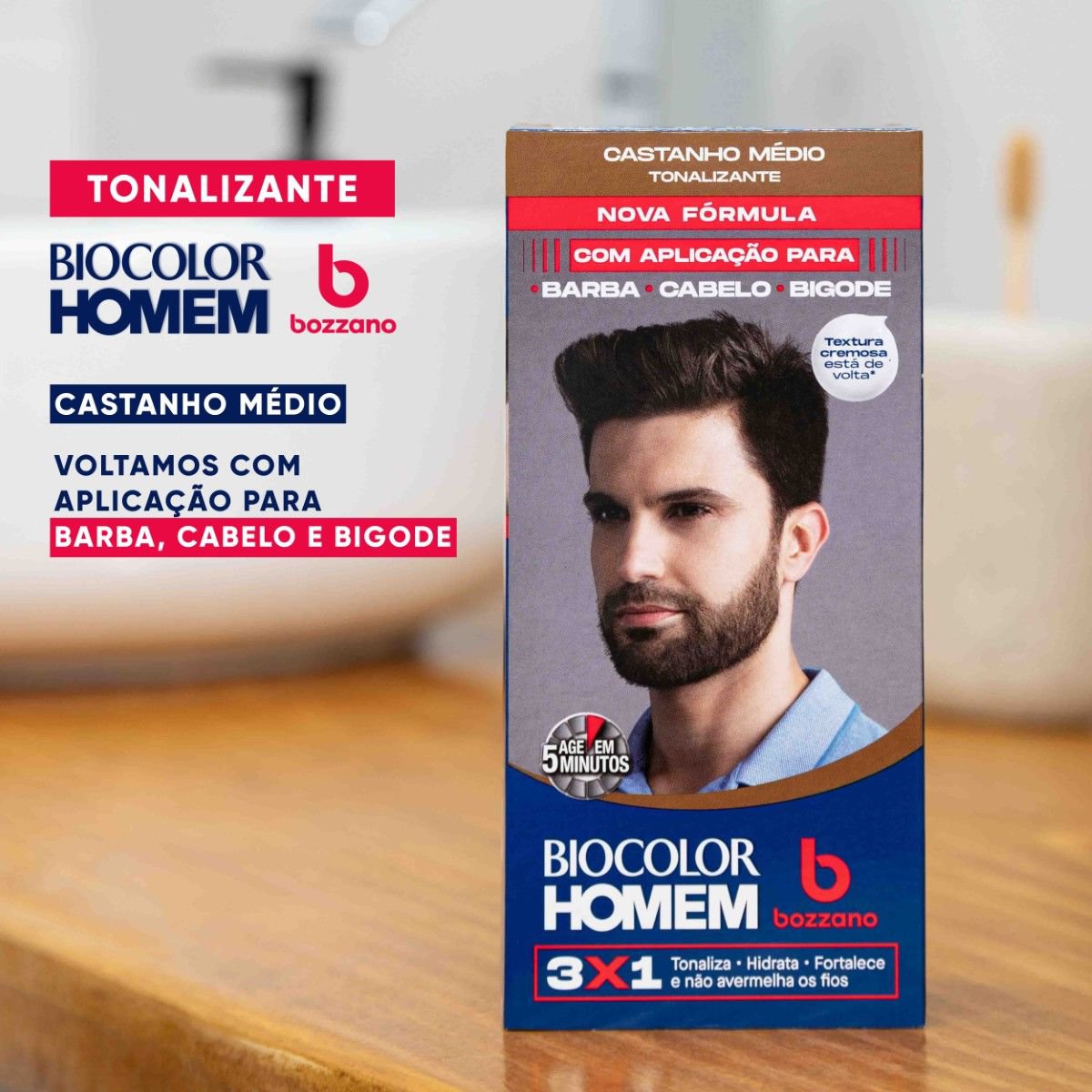 Tonalizante de Cabelo Masculino Biocolor Homem Bozzano Castanho Medio