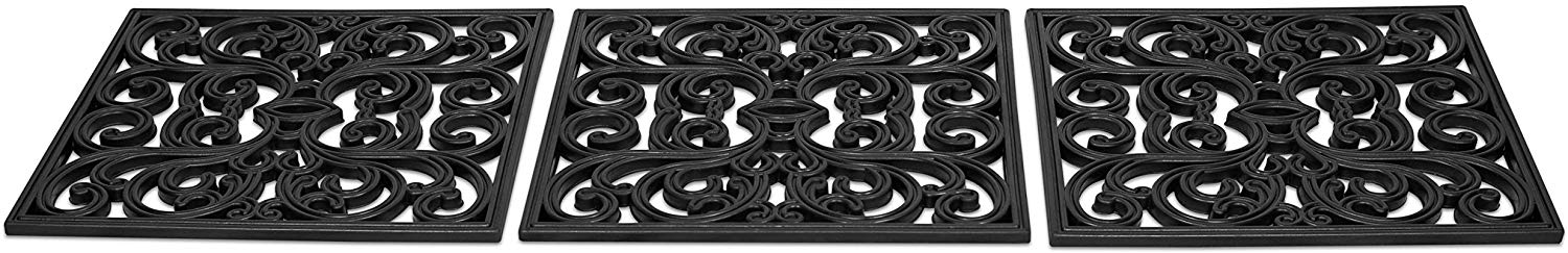 BirdRock Home Rubber Stepping Stone Tiles - 15 x 15" - Set of 3 - Black