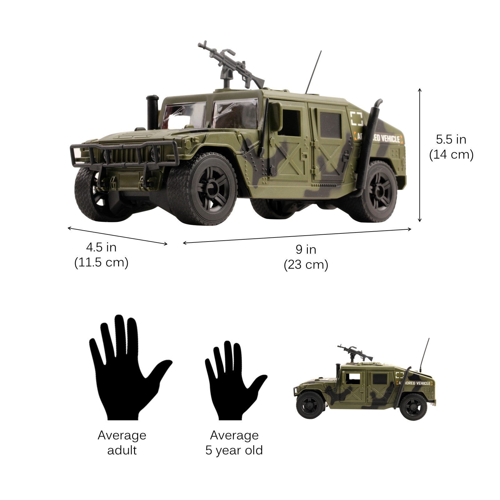Vokodo Military Humvee Truck Friction Powered With Lights And Sounds Kids Push And Go 1:16 Scale Pretend Play Armored Army Vehicle