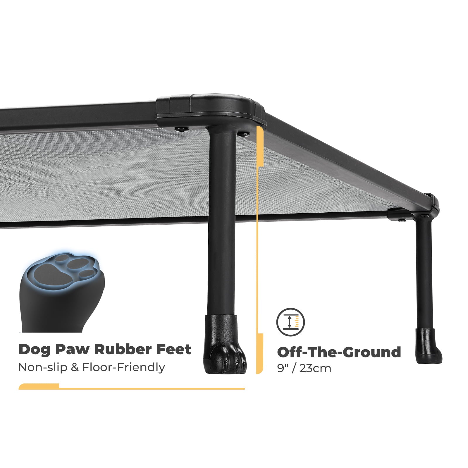 Veehoo Chewproof Dog Bed， Cooling Raised Dog Cots with Black Metal Frame， XX Large， Silver Grey