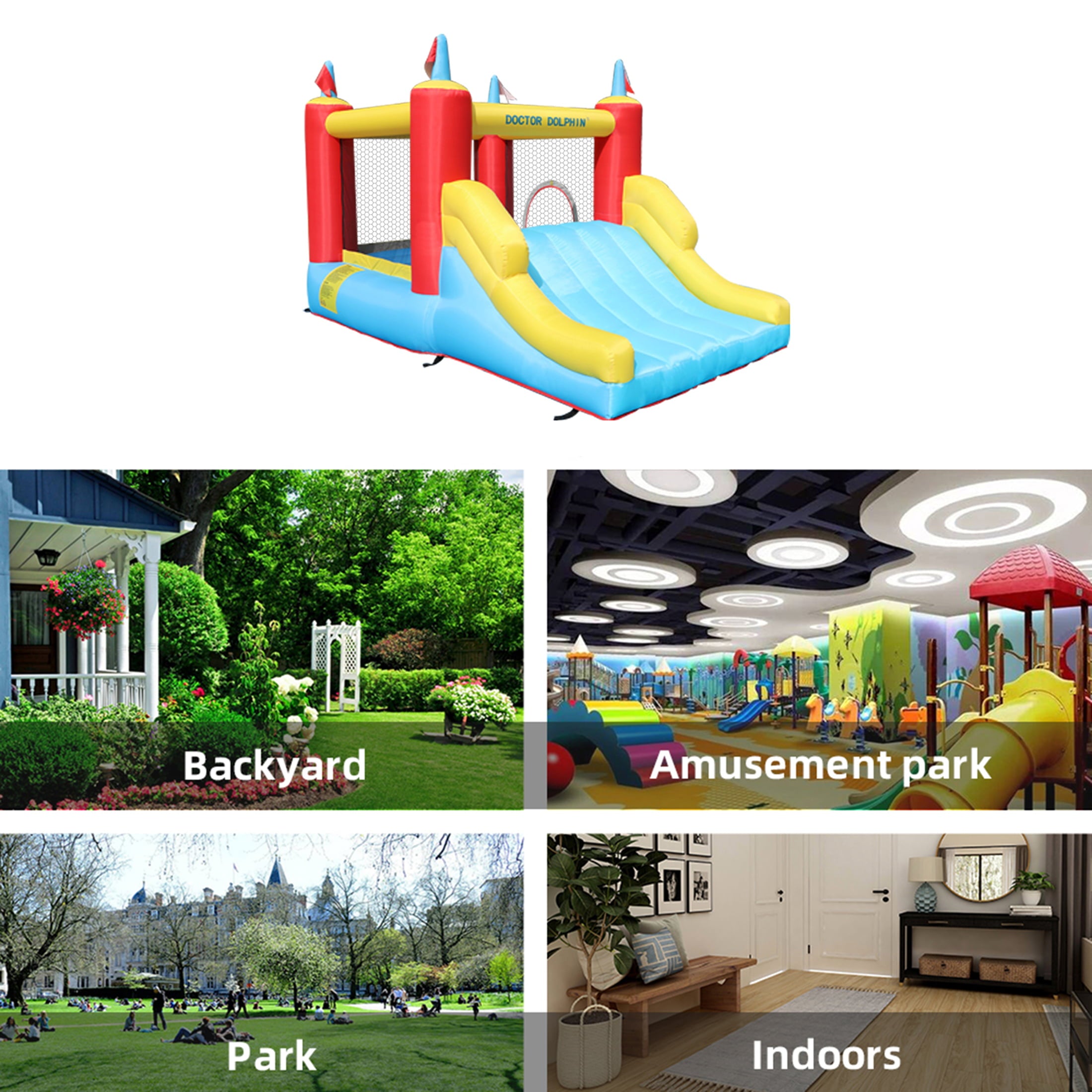 Slide Bouncer with Slide Inflatable Jumper Bouncing House Jumping Castle Heavy Duty Backyard Kids Party Bouncer House