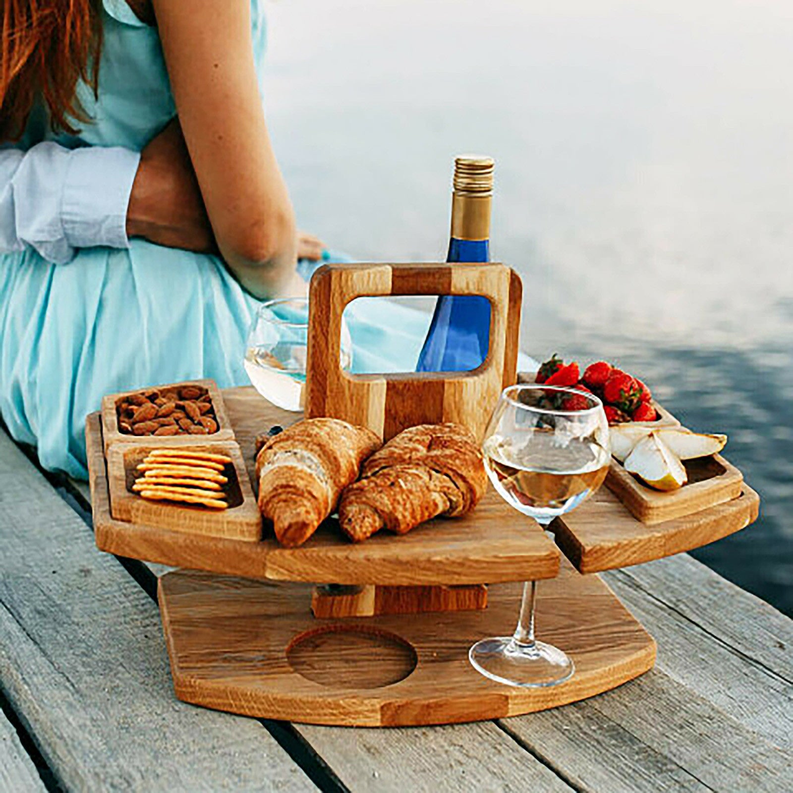solacol Outdoor Wine Table 2021 Summer Portable Wooden Outdoor Picnic Wine Table Fruit and Vegetable