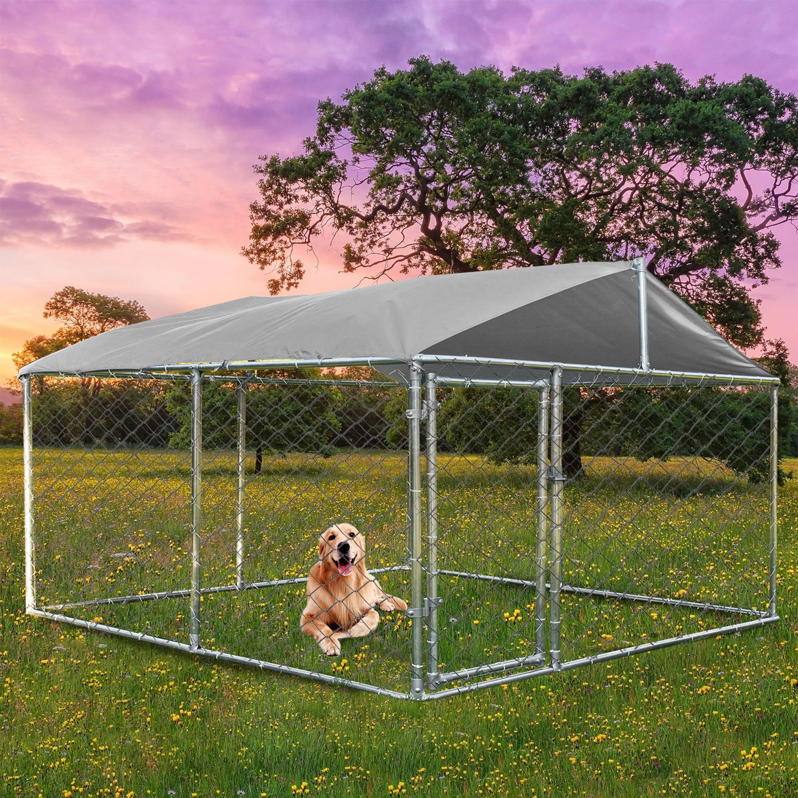 Magic Union 7.5'x 7.5'x 5.3' Large Outdoor Kennel Heavy Duty Dog Cage with Water -Resistant Cover