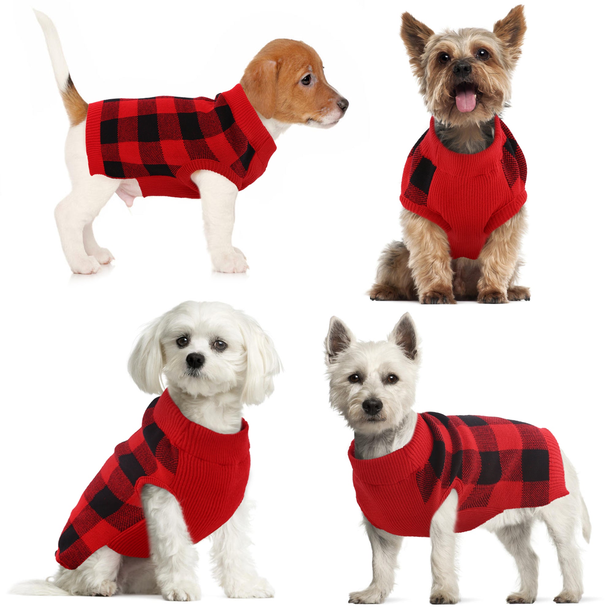 Kuoser Acrylic Plaid Dog Coat Sweater， Red， XS/XL