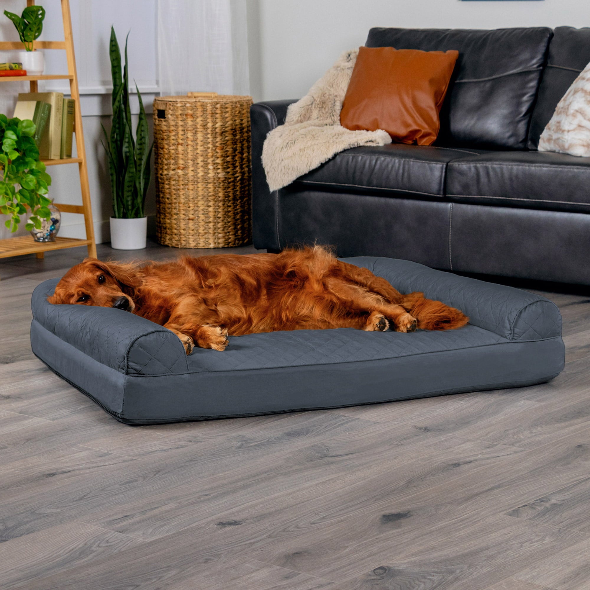 Furhaven Pet Products Orthopedic Quilted Sofa-Style Couch Pet Bed for Dogs and Cats， Iron Gray， Jumbo