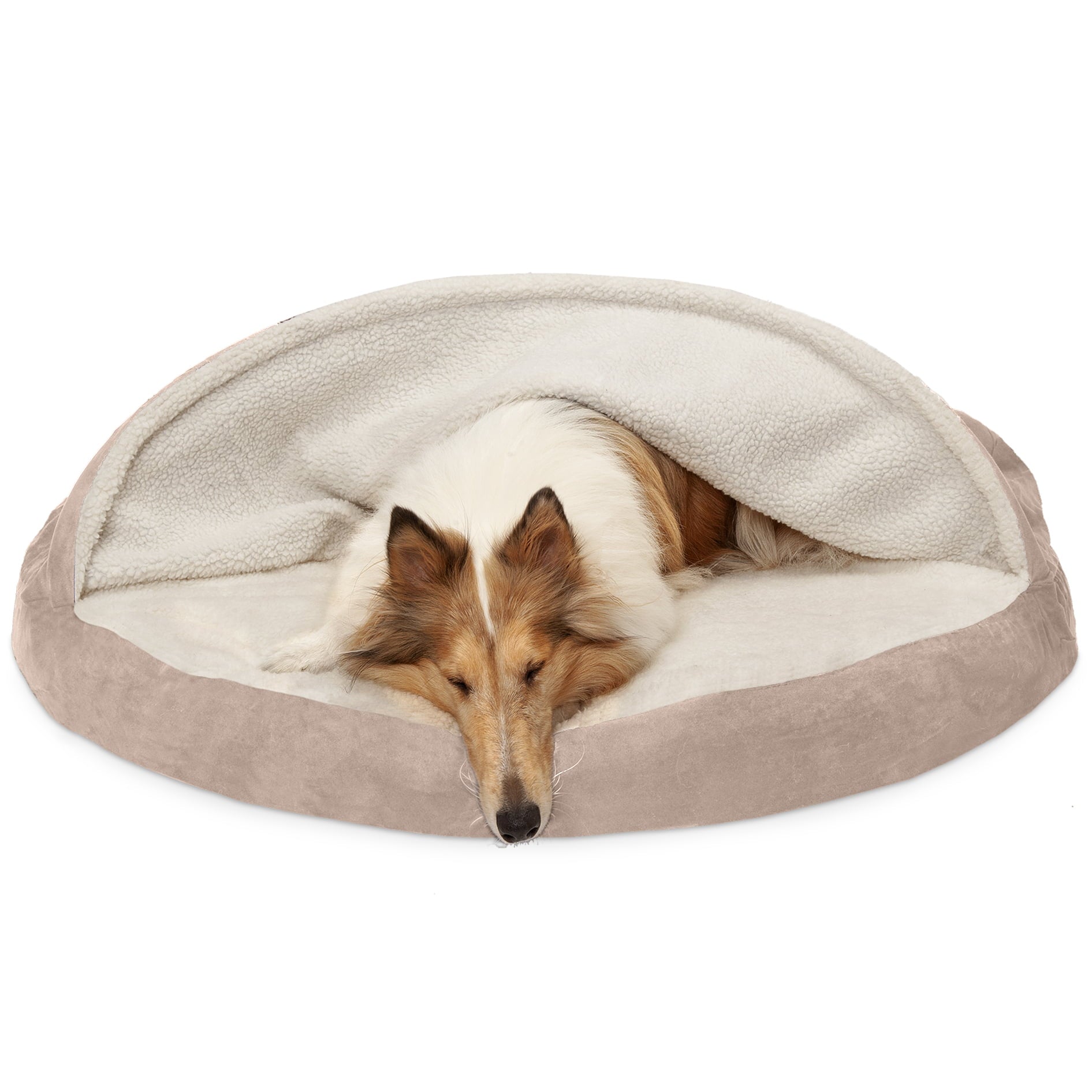 FurHaven | Orthopedic Faux Sheepskin Snuggery Burrow Pet Bed for Dogs and Cats， Cream， 44-Inch