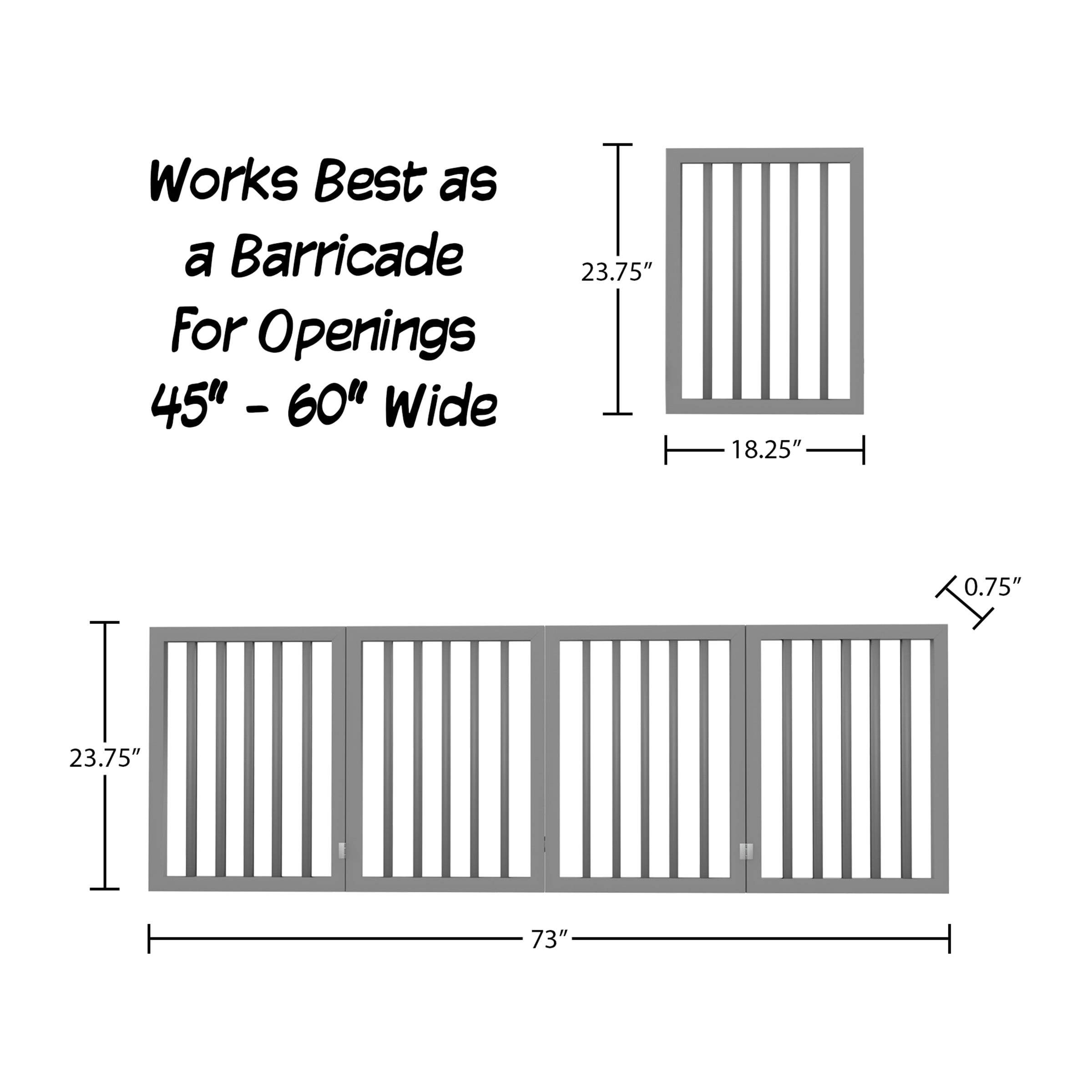 Pet Gate – Dog Gate for Doorways， Stairs or House – Freestanding， Folding， Accordion Style， MDF Wooden Indoor Dog Fence by Petmaker (4 Panel， Gray)