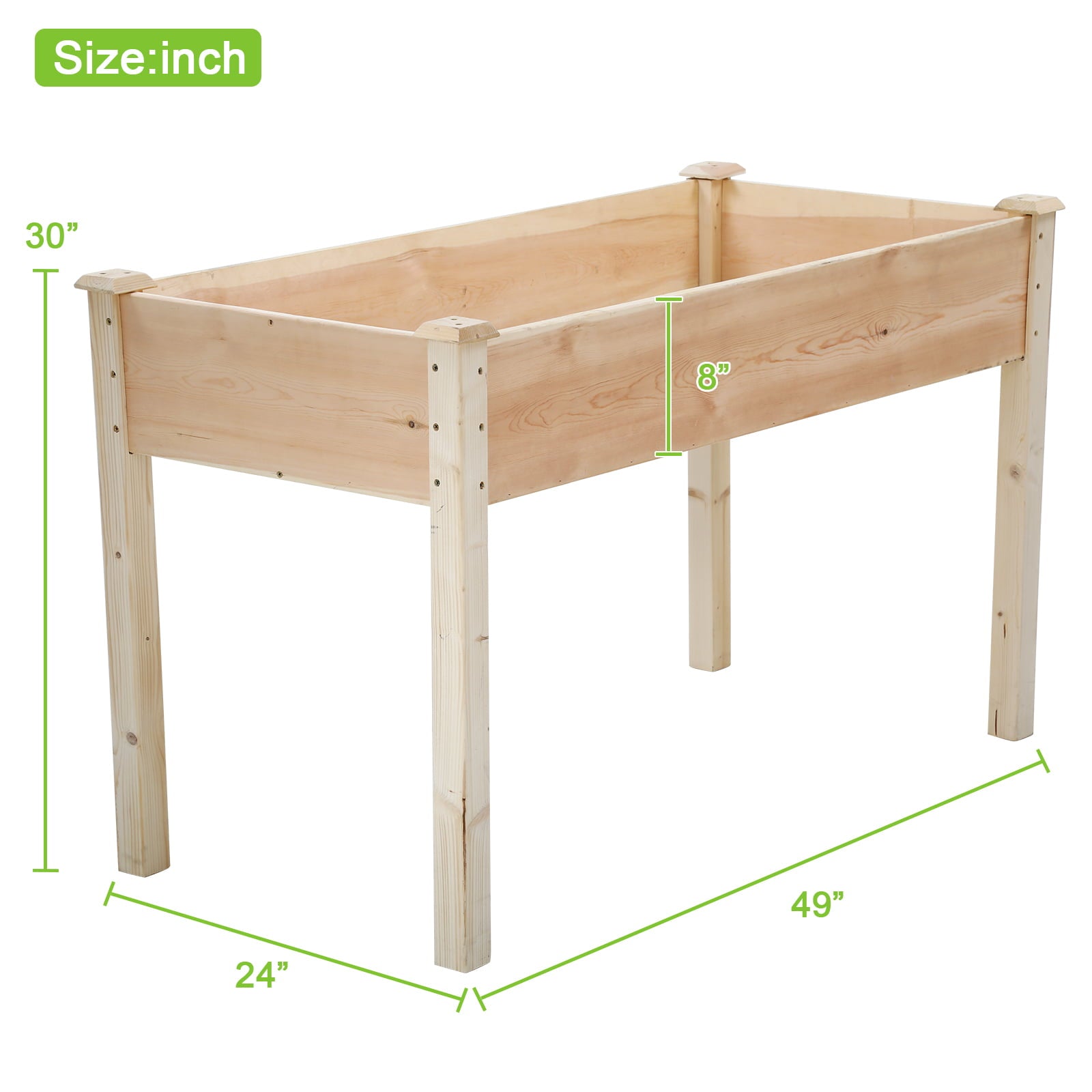 Dkeli Raised Garden Bed 49x24x30 Inch Wood Garden Bed with Legs, Outdoor Rectangle Elevated Wood Planter Box Kit for Patio Garden, Natural