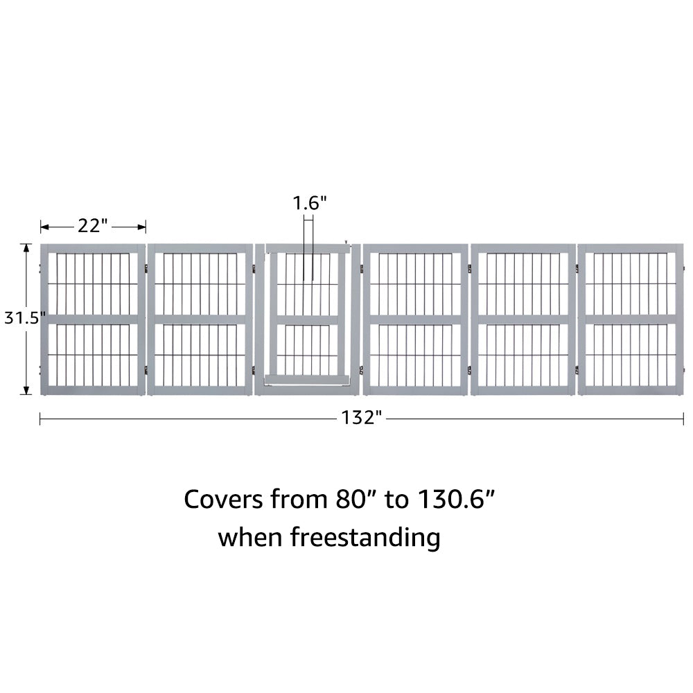 Unipaws Freestanding Wire Pet Gate， Playpen for Dogs with Walk Through Door and 4 Support Feet， Portable Puppy Exercise Pen Dog Fence
