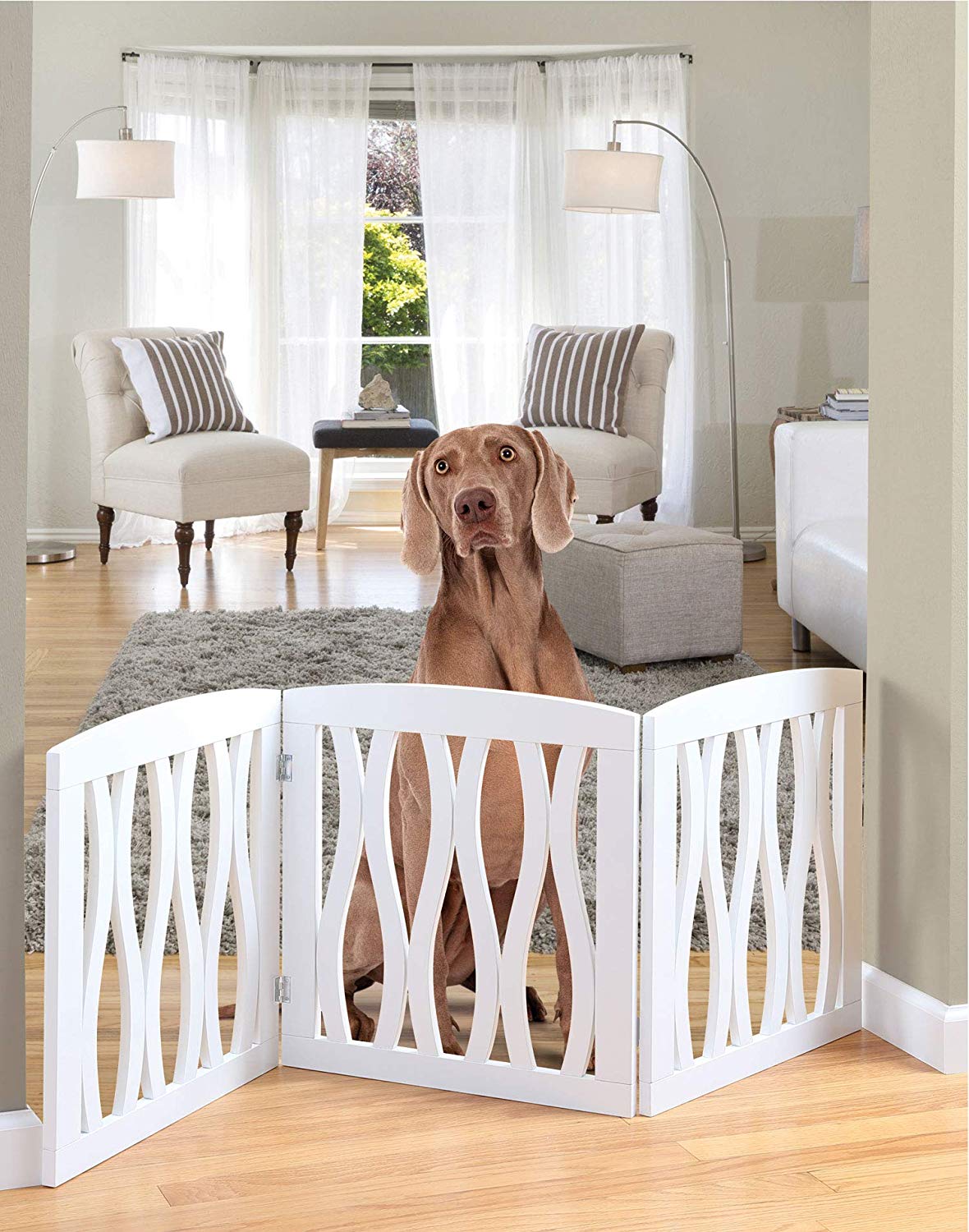 Wooden Foldable Freestanding Pet Gate， Folding 3 Panel Dog Fence， Puppy Pen Gate
