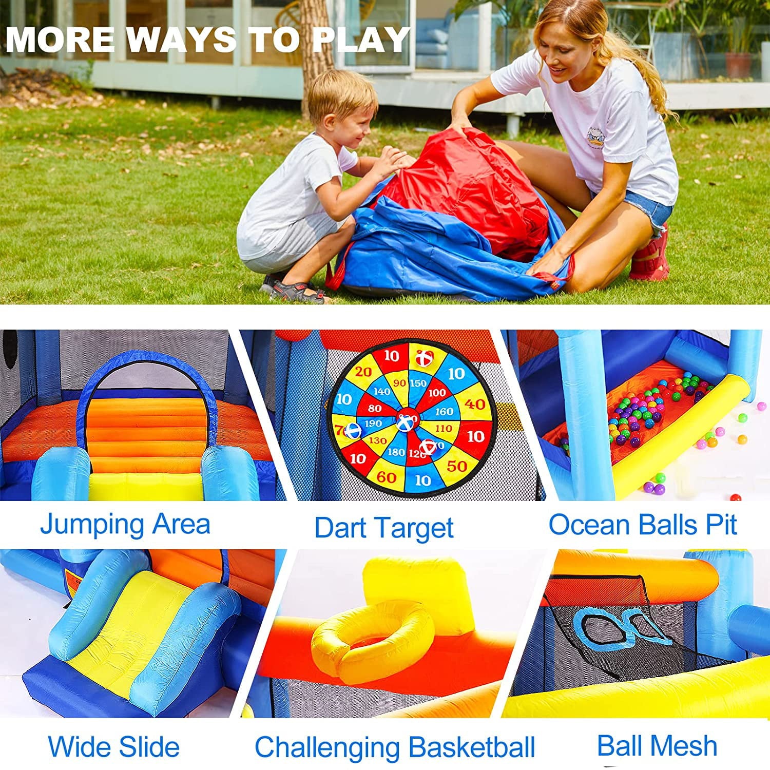 116''x 117'' Toddler Inflatable Bounce House Kids Jumping Bouncer Slide Large Jump Play Area with Blower