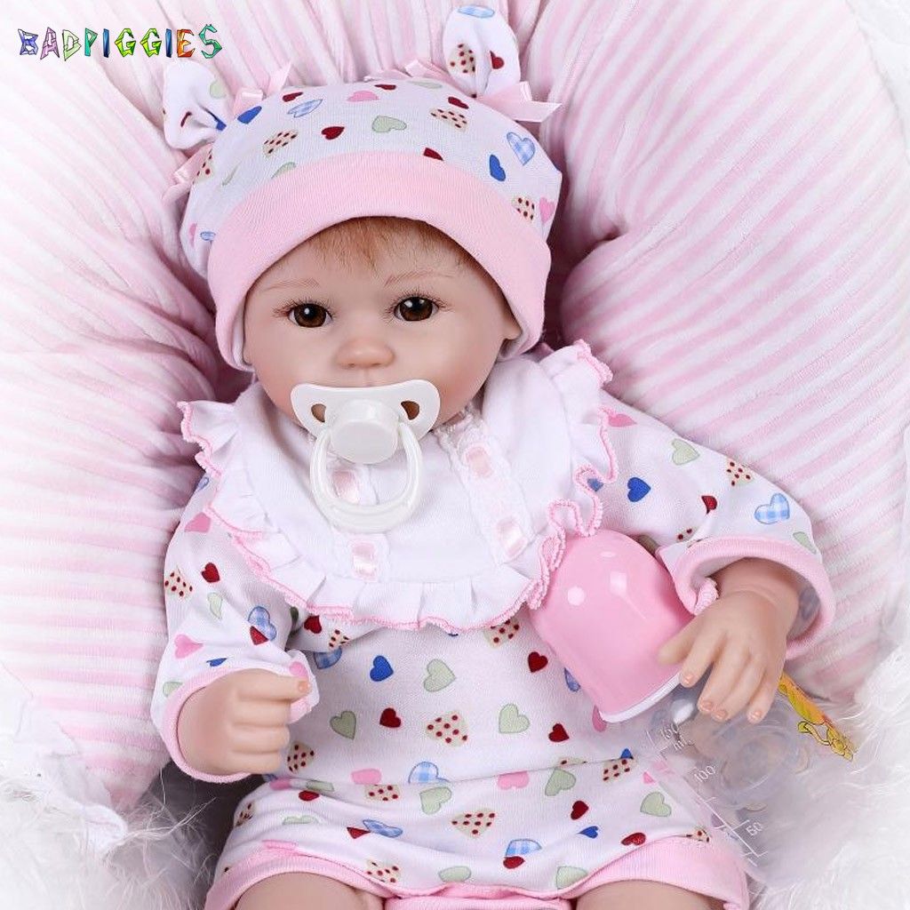 BadPiggies 17" Realistic Newborn Reborn Baby Doll Girl Silicone Vinyl Baby Weighted Soft Body Lifelike Doll Xmas Gift