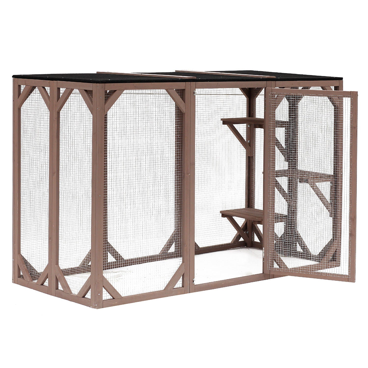 Pawhut Wooden Cat Enclosure Catio Cage With 3 Platforms， 71