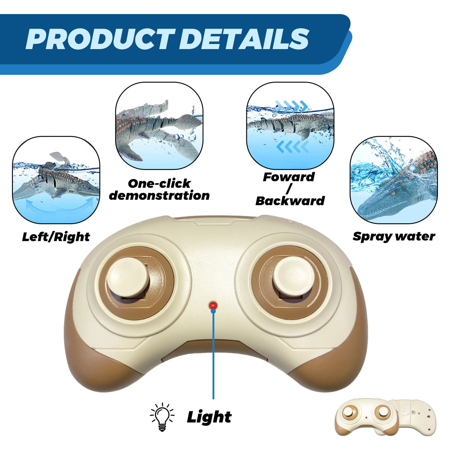 Richgv 2.4G Remote Control Dinosaur，RC Dino，Mosasaurus Toy，Kids Pool Toy，Dinosaur Toy for 3+ Year Old Boys，Water Toy，Christmas and Birthday Dinosaur Gift for Boys and Girls