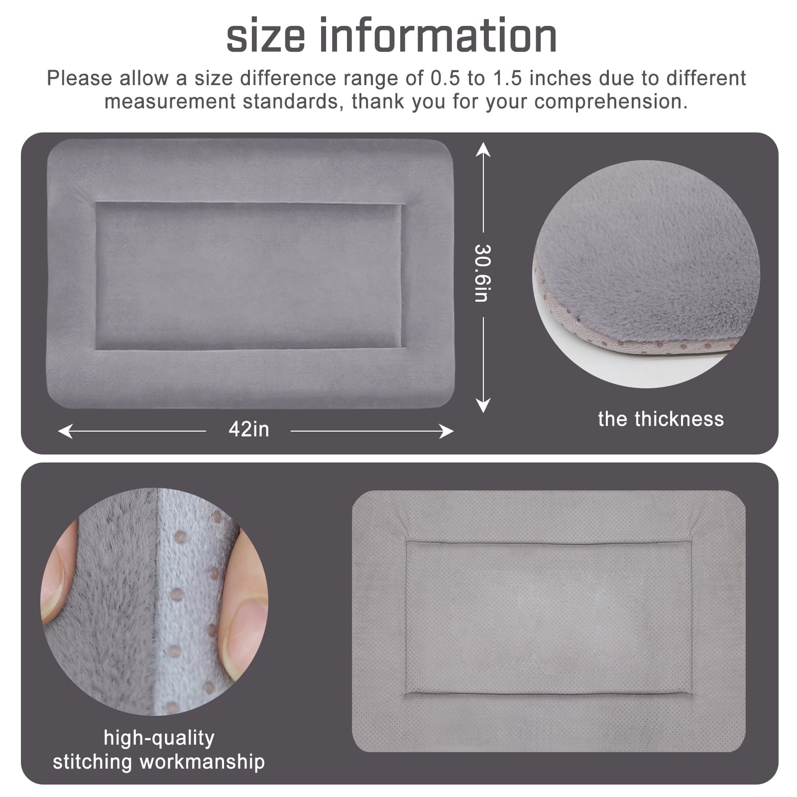 Hero Dog Large Dog Bed Crate Mat 42 in Washable Pet Beds Soft Dog Mattress Anti-Slip Kennel Mats (Purple Grey)