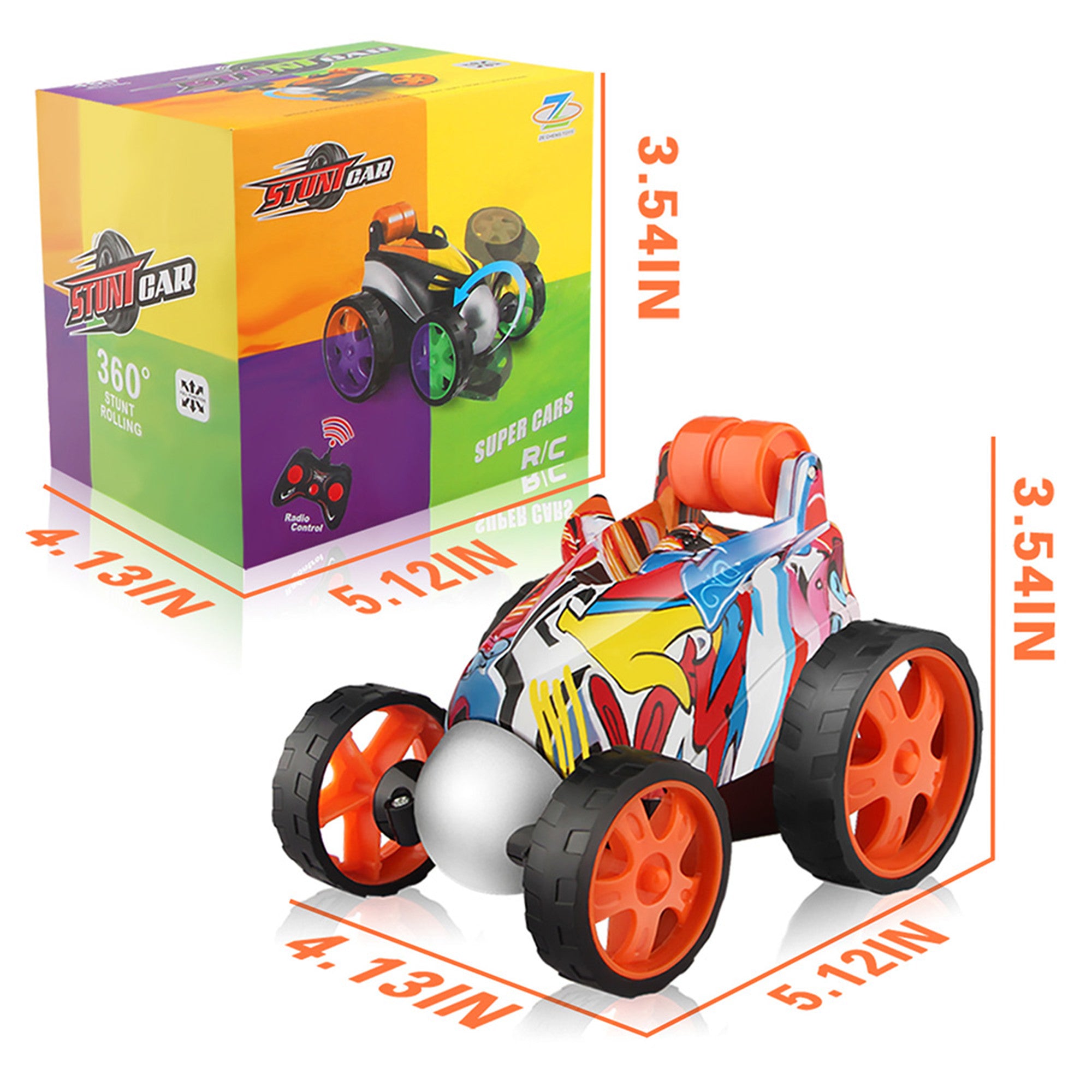 Wupuaait RC Roller Car， 360° 4WD Stunt Toy Car Xmas Gift for 3-12 Y Boys and Girls， Orange