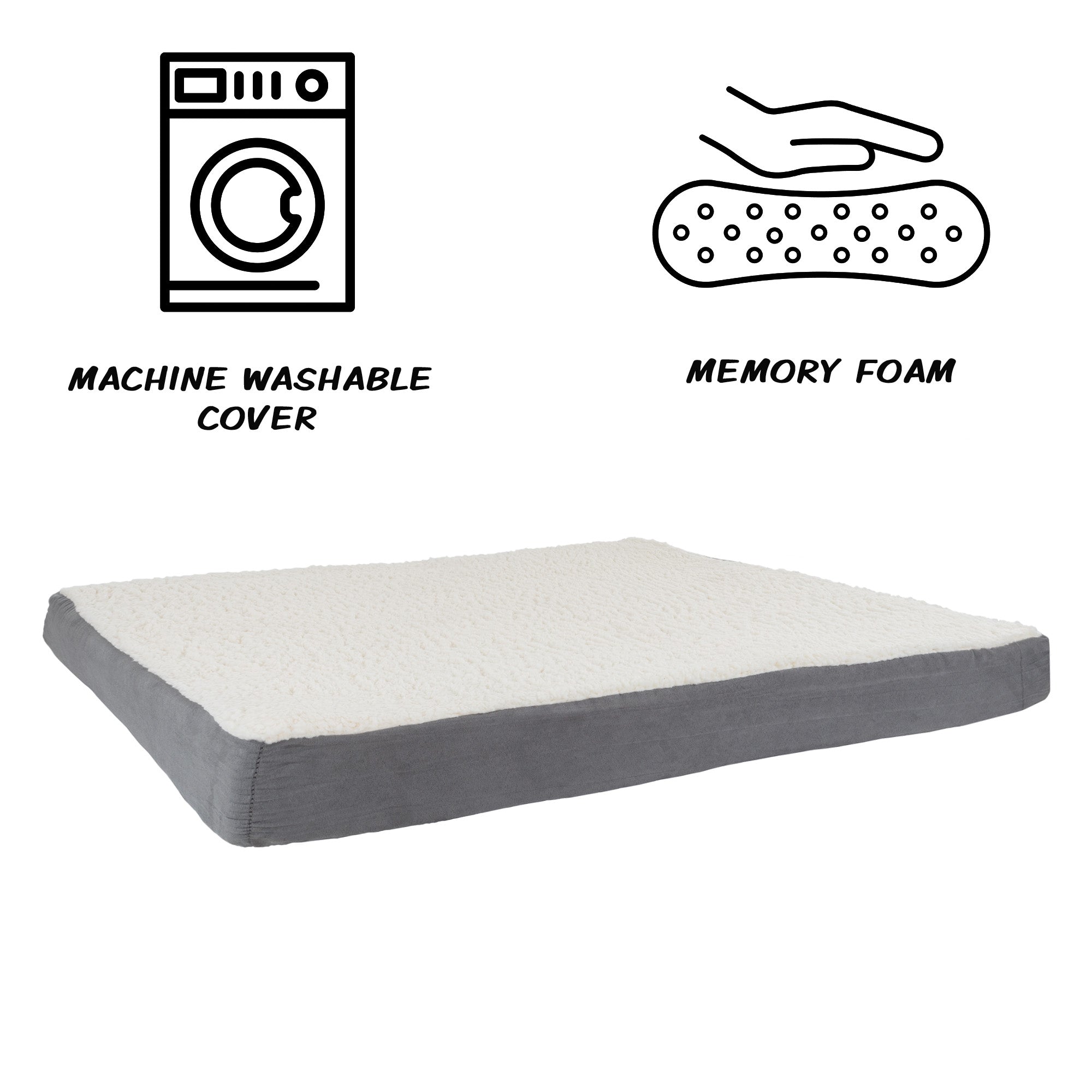 Orthopedic Dog Bed - 2-Layer 44x35-Inch Memory Foam Pet Mattress with Machine-Washable Sherpa Cover for Large Dogs up to 100lbs by PETMAKER (Gray)