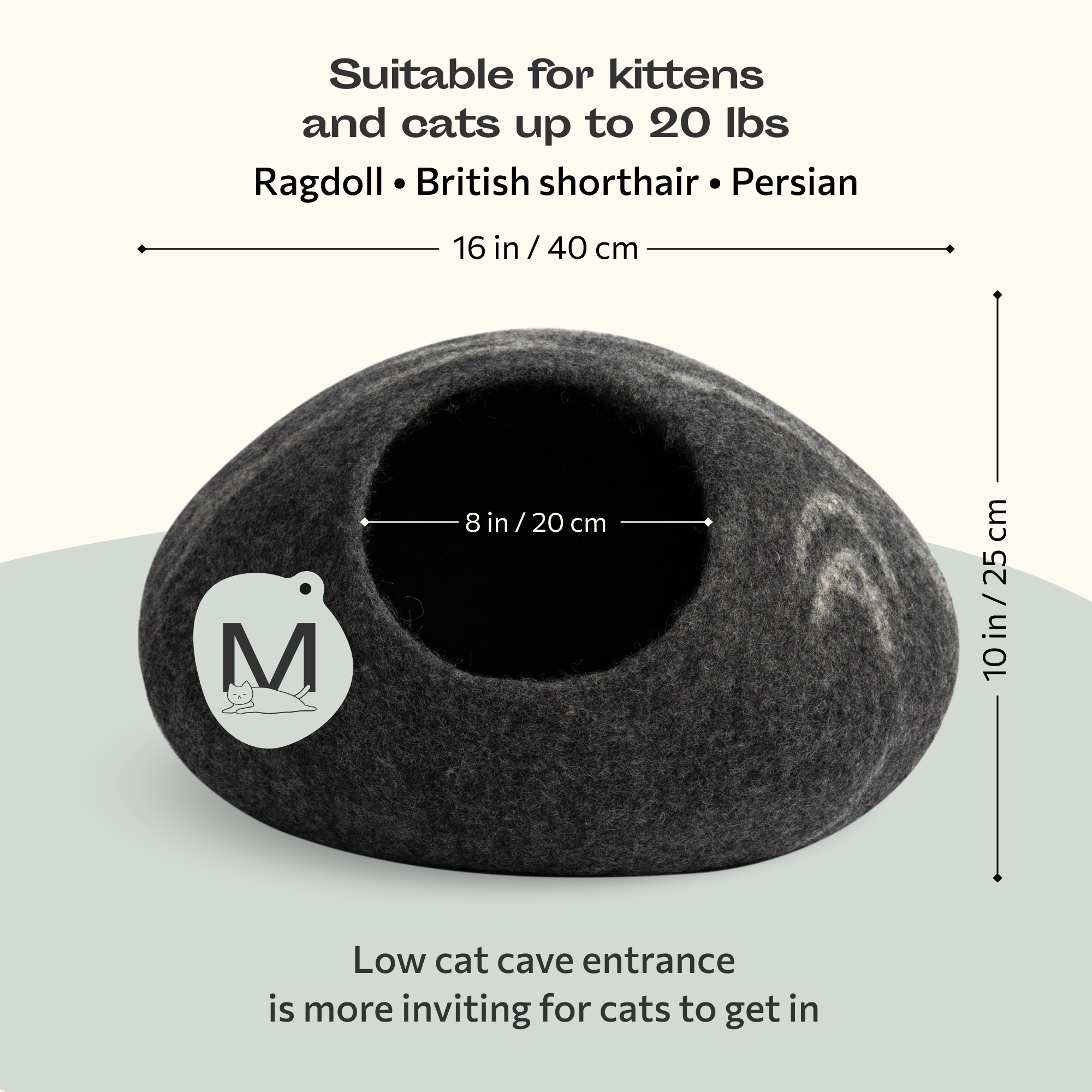 MEOWFIA Cat Bed for Medium Cats - Wool Cat Cave Bed - Dark Grey