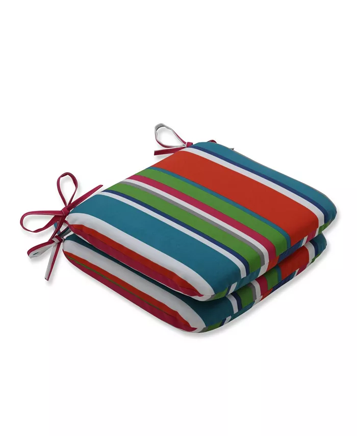 Pillow Perfect St. Lucia Stripe Rounded Corners Seat Cushion， Set of 2