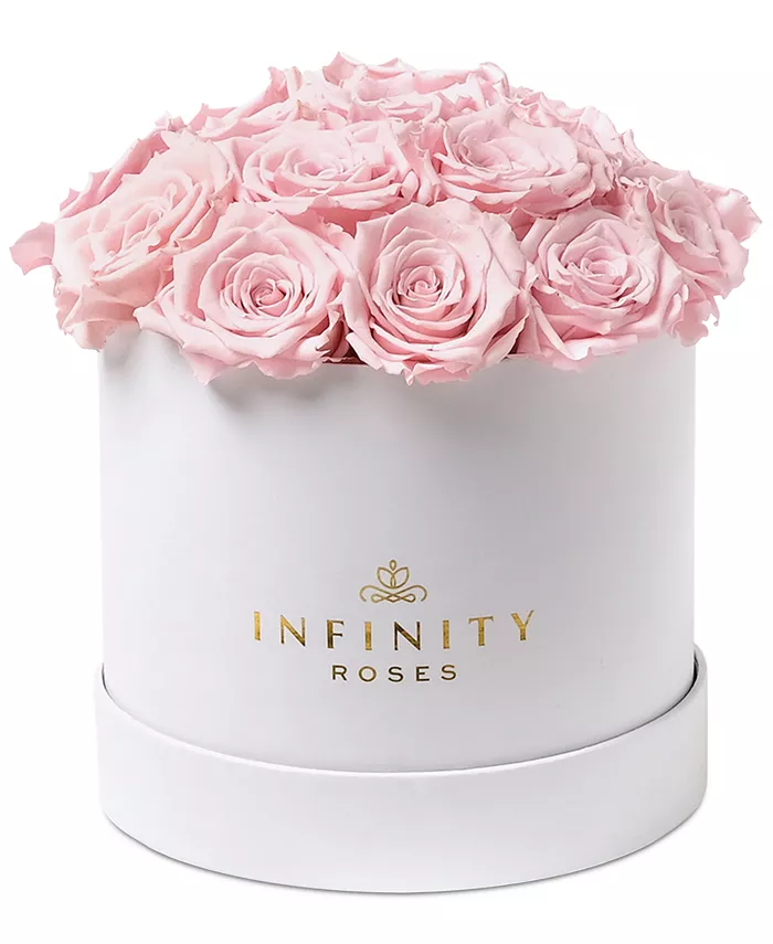 Infinity Roses Round Box of 16 Pink Real Roses， Preserved To Last Over A Year