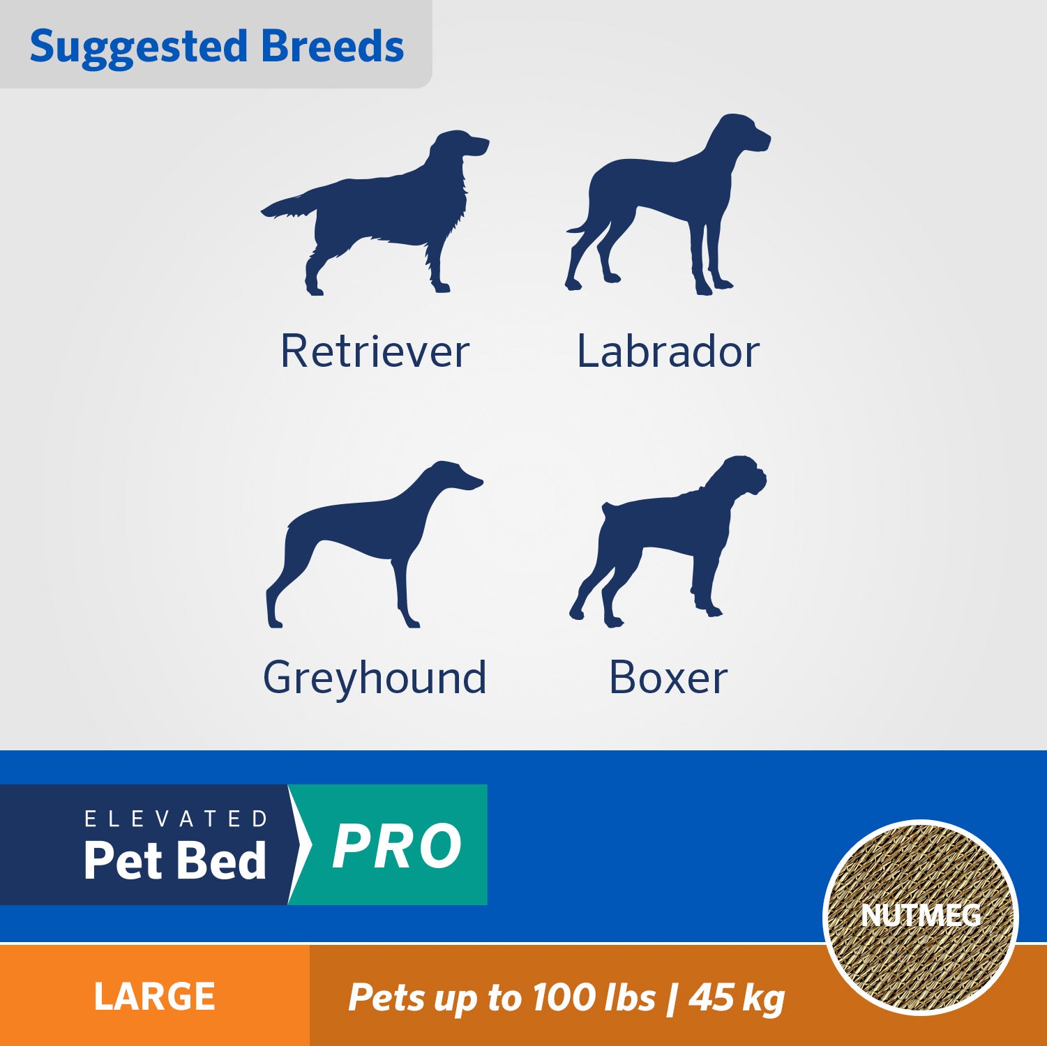 Coolaroo Cooling Elevated Dog Bed Pro， Large， Fits in 48in Crates， Nutmeg