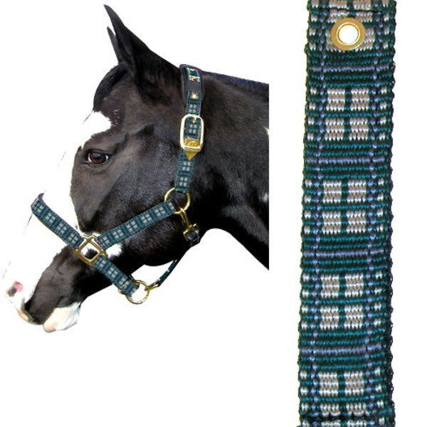 Intrepid International 128002RT Plaid Nylon Padded Horse Halter with Solid Brass Hardwareand#44; Red and Tan