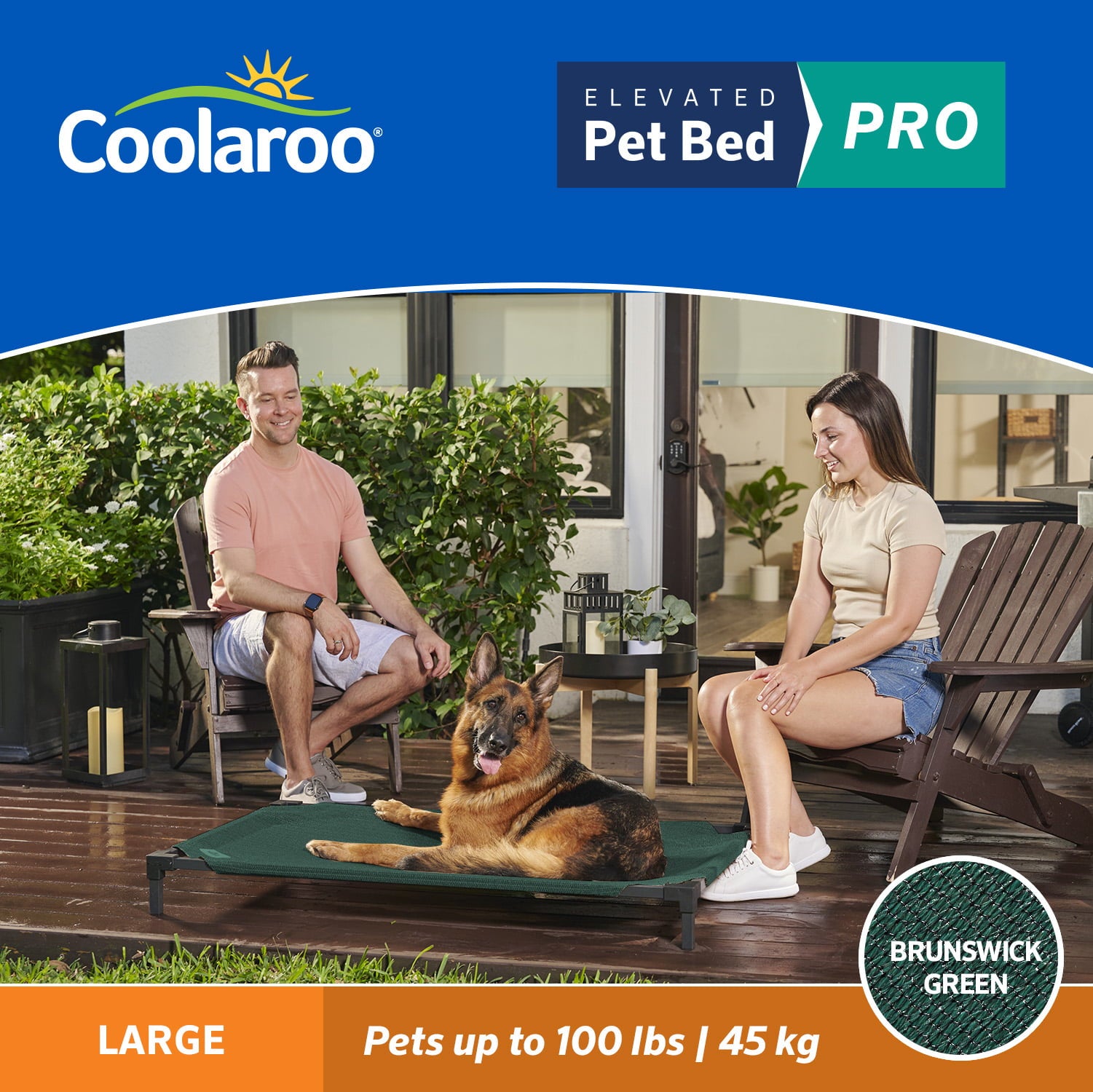 Coolaroo Cooling Elevated Dog Bed Pro， Large， Fits in 48in Crates， Brunswick Green