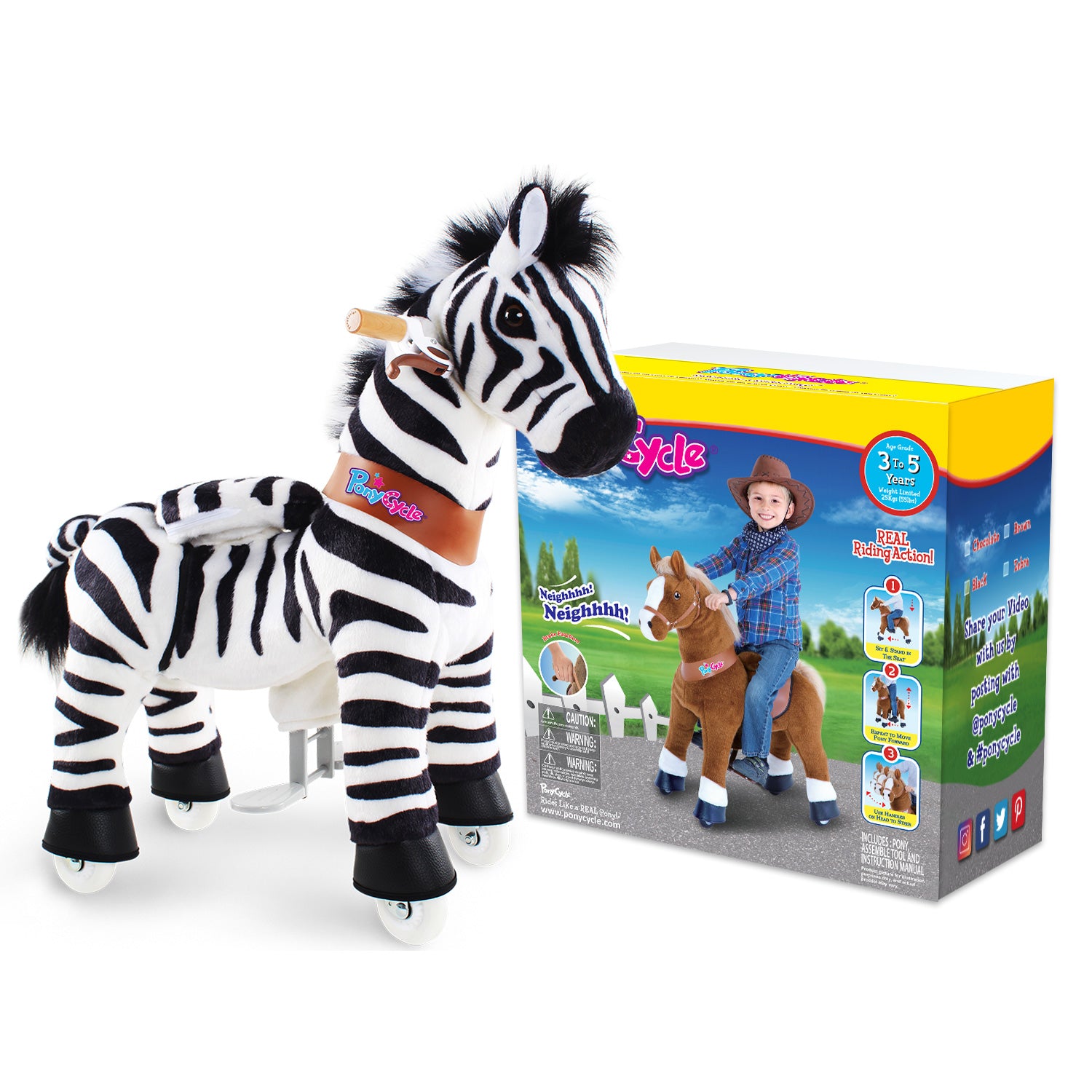 PonyCycle Ride on Zebra Toddler Ride on Toys (with Brake/ 30