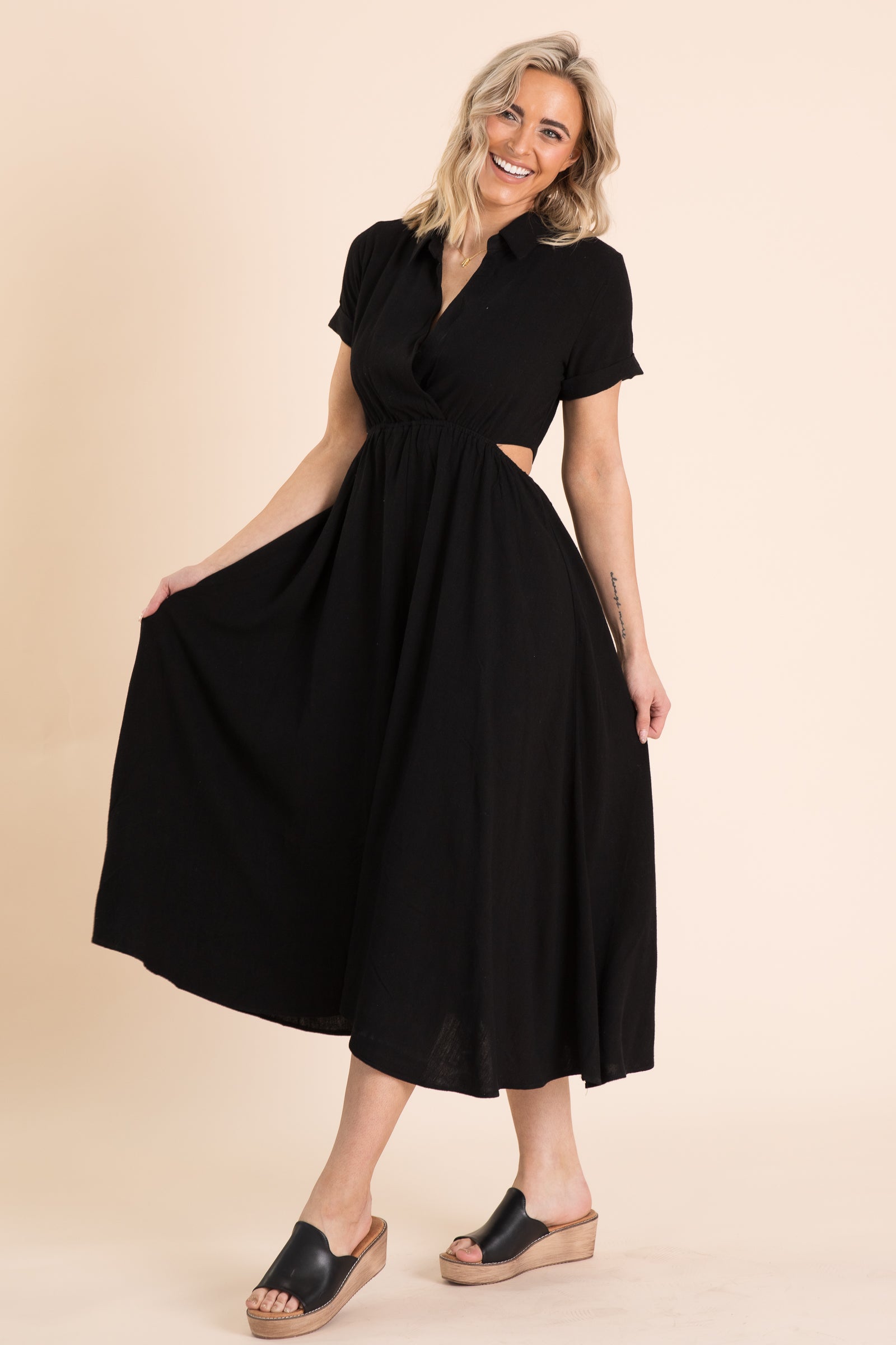 Black Side Cutout Maxi Skirt Dress