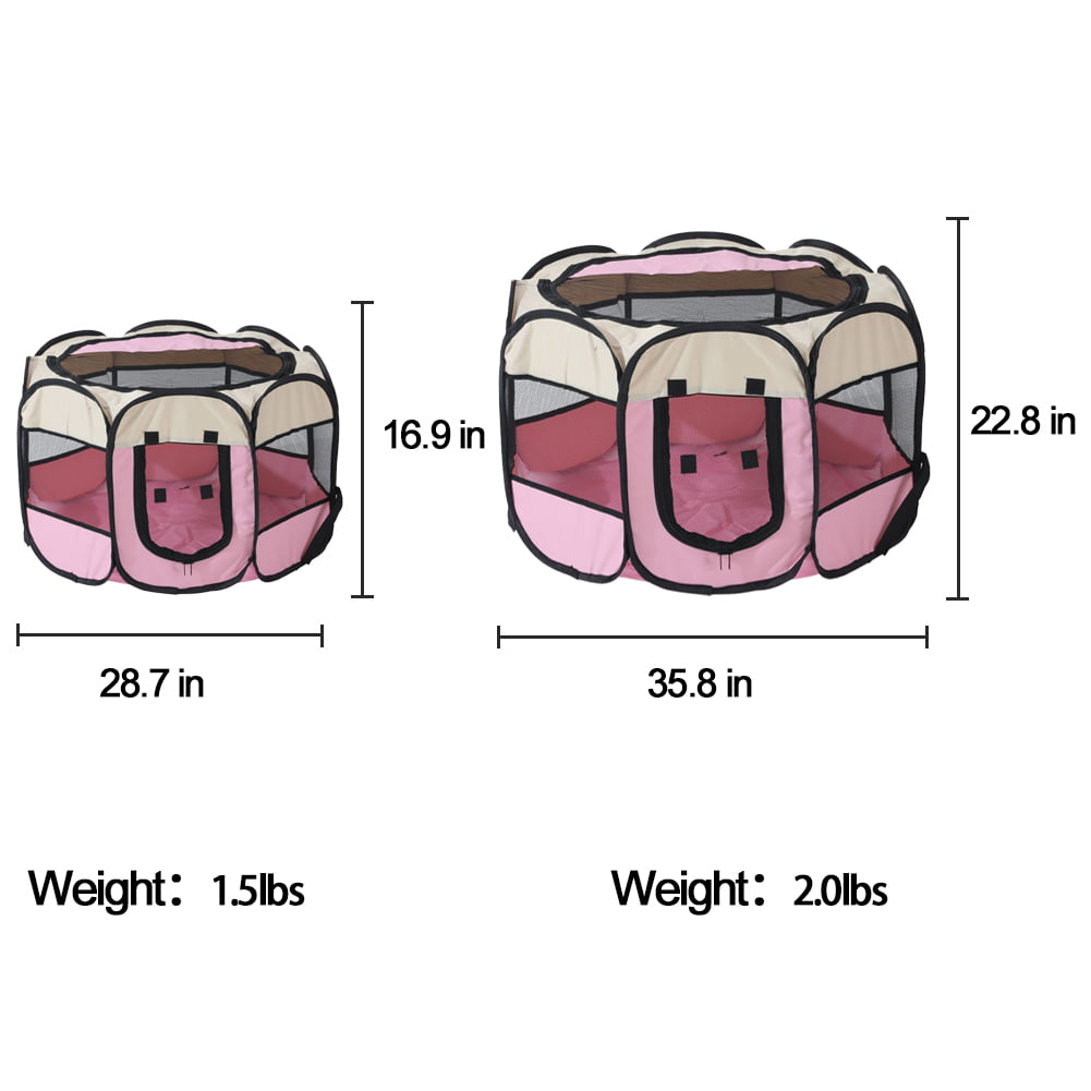 Feelers Pet Playpen Dog Fence Portable Foldable Cat Cage Safe Guard for Indoor Outdoor， Pink， S