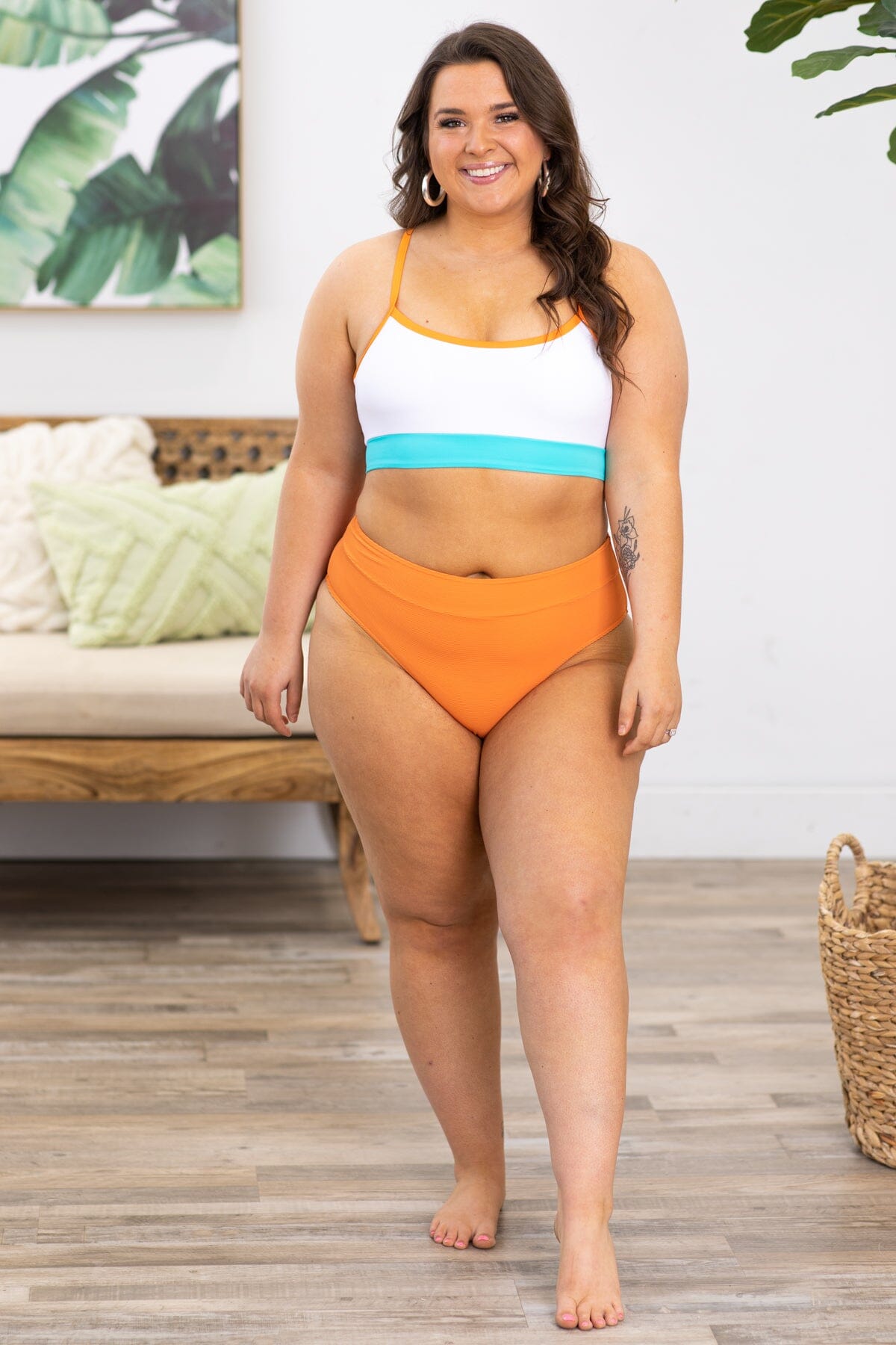 Orange and White Two Piece Swimsuit
