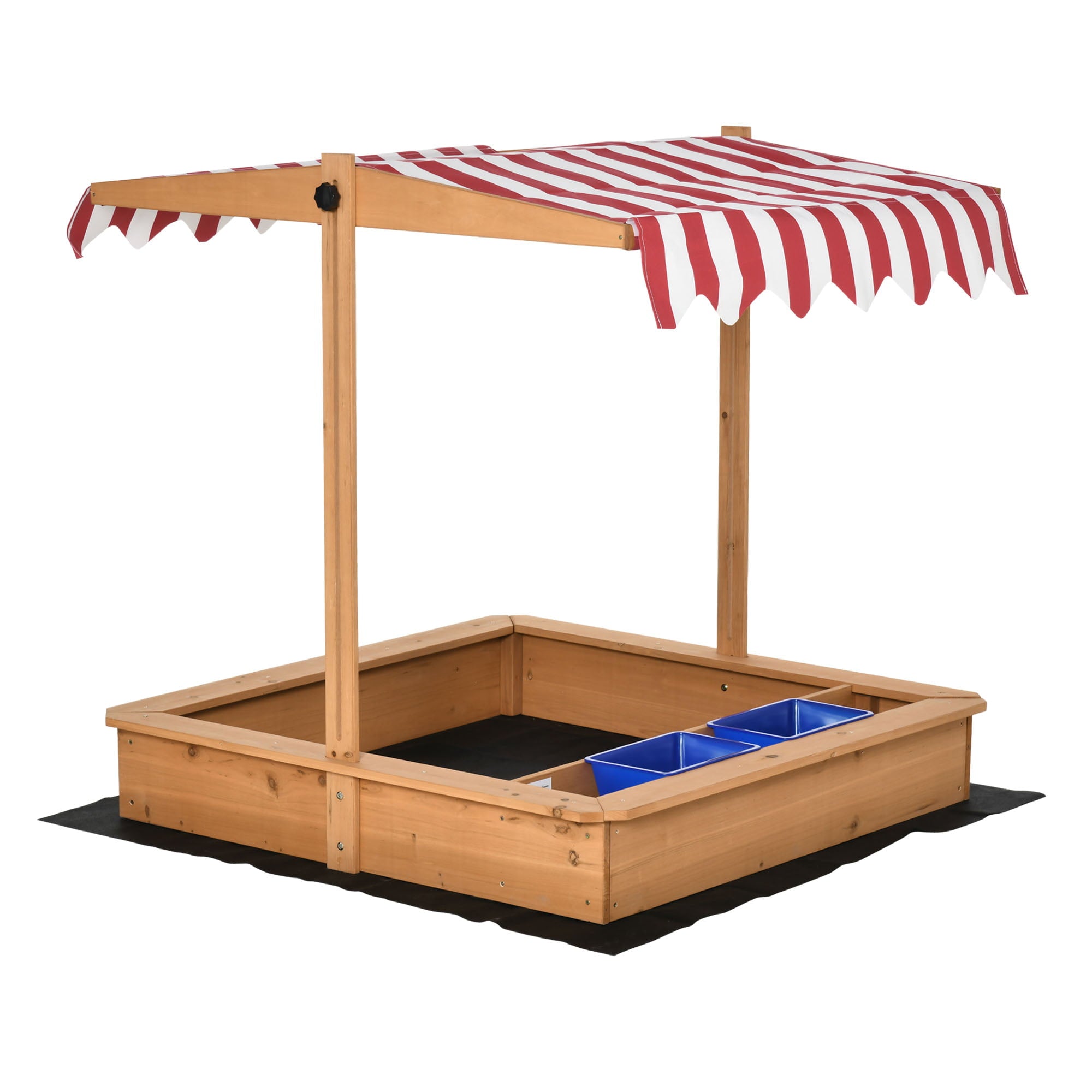 Tomshoo Wooden Sandbox， w/ Adjustable Canopy， Seats， Basins， for Backyard