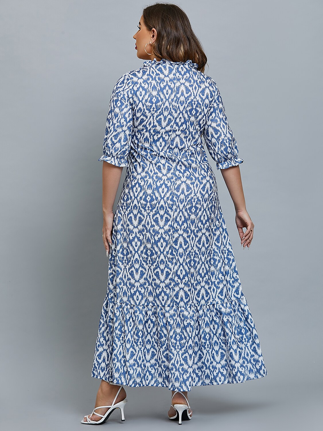Women's Plus Size Curve A Line Dress Print V Neck Print Half Sleeve Spring Summer Basic Casual Maxi long Dress Daily Date Dress