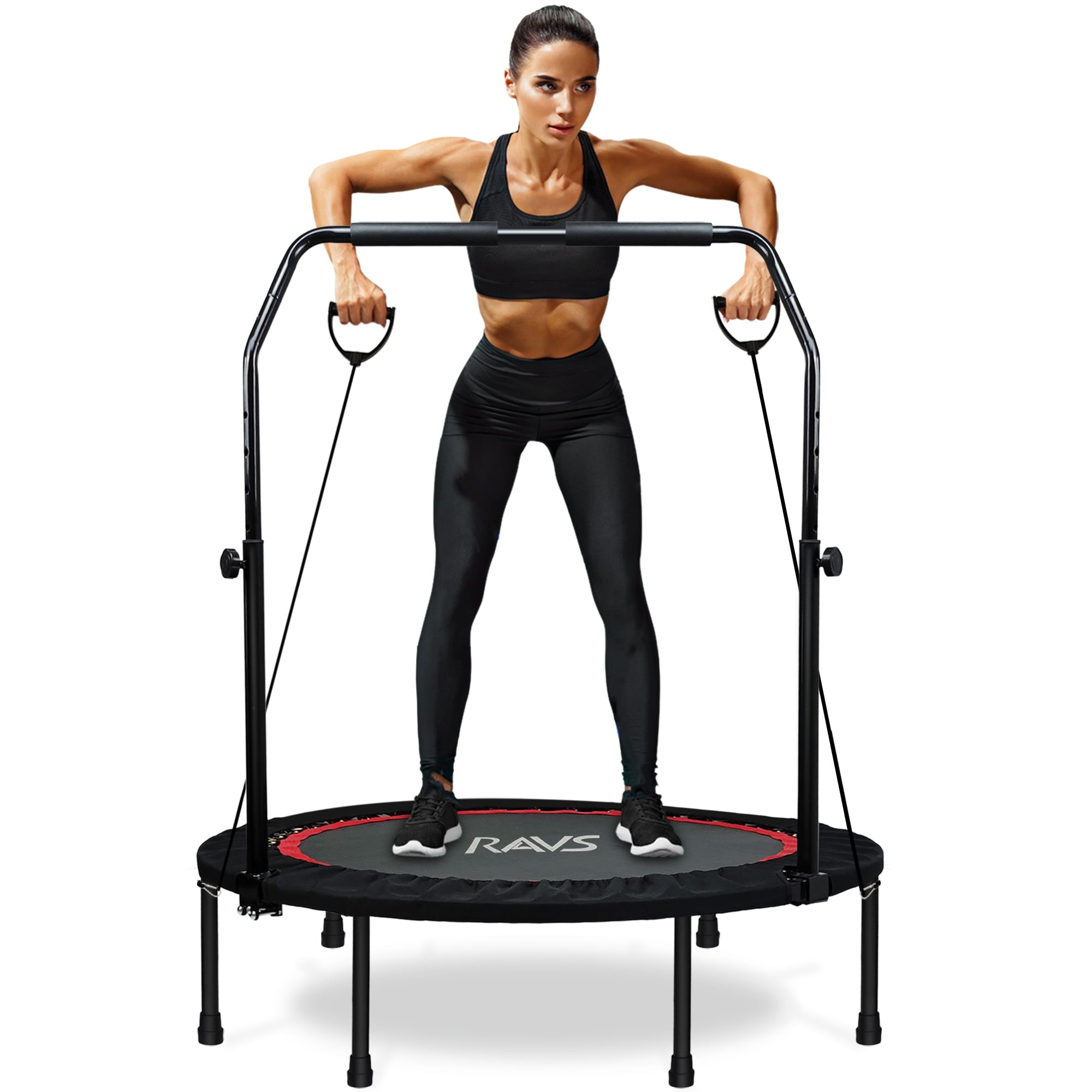 RAVS 40'' inch Black Foldable Mini Trampoline Rebounder for Kids and Adults with Height Adjustable Handle
