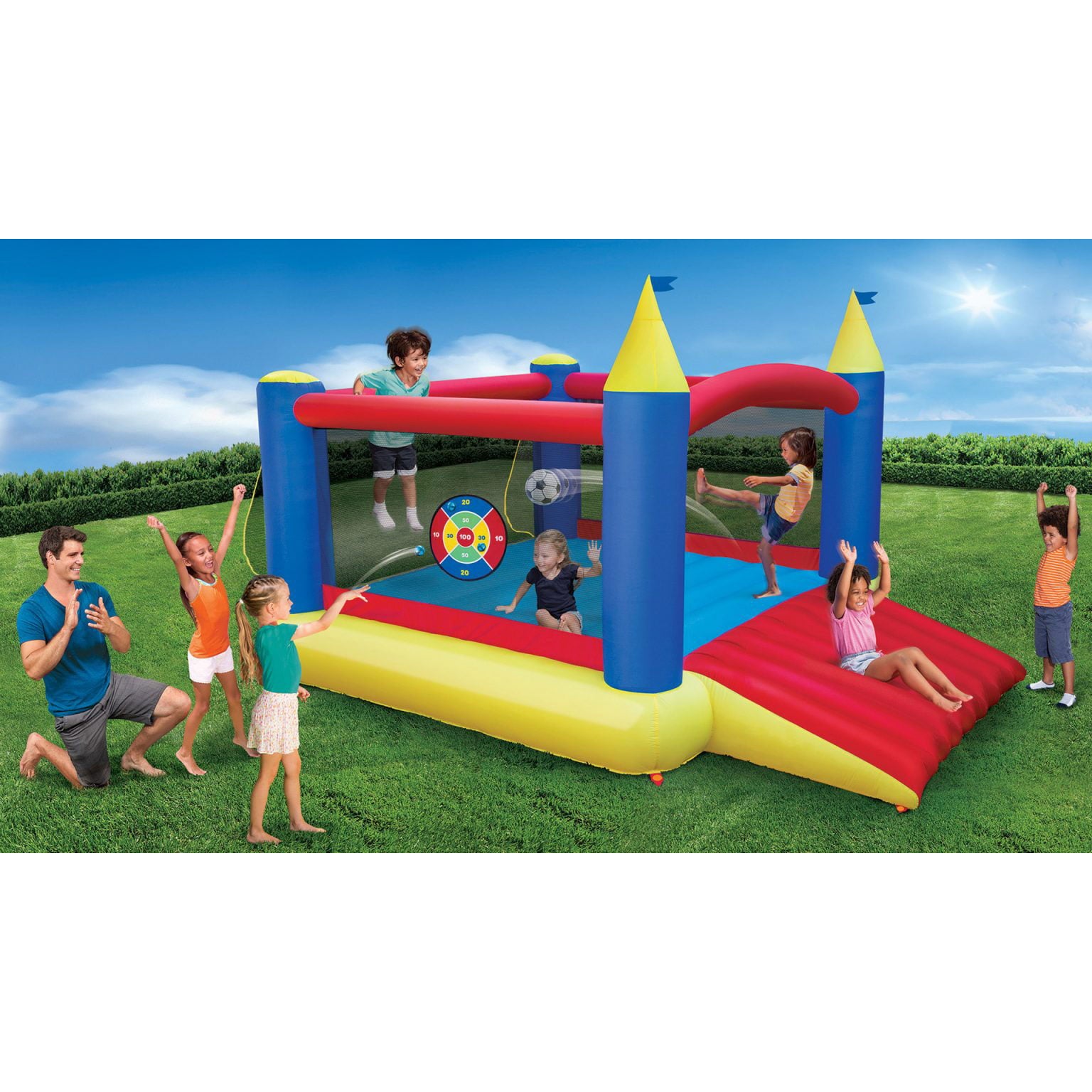 Banzai 16419 Slide 'n Score Activity Bouncer Inflatable Bounce House with Games
