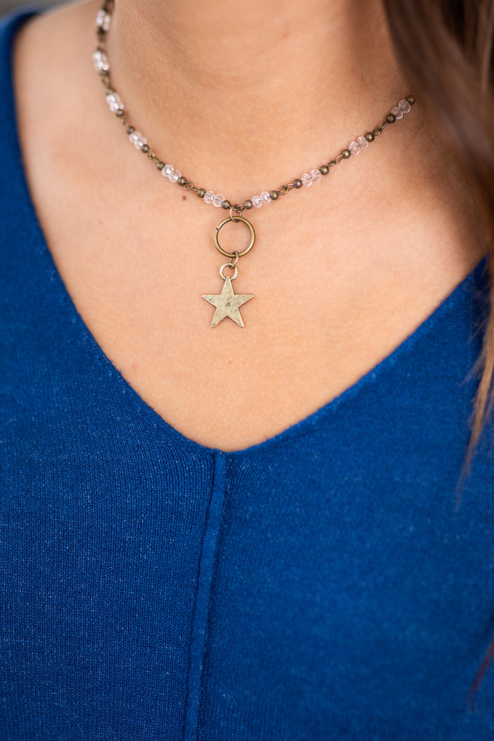 Bronze Beaded Necklace With Star Pendant