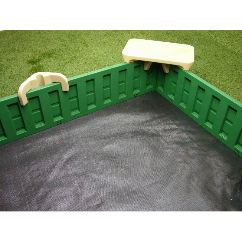 5' by 5' Sandbox - With Cover， 2-Corner Seats， Ground Barrier， 8- Stakes