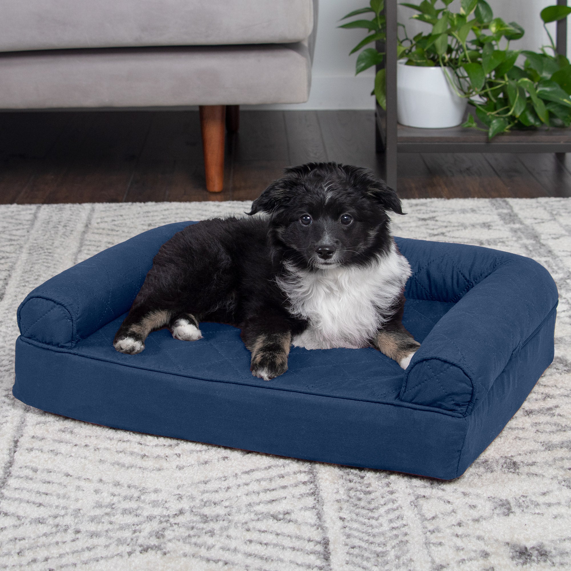 FurHaven | Orthopedic Quilted Sofa Pet Bed for Dogs and Cats， Navy， Small