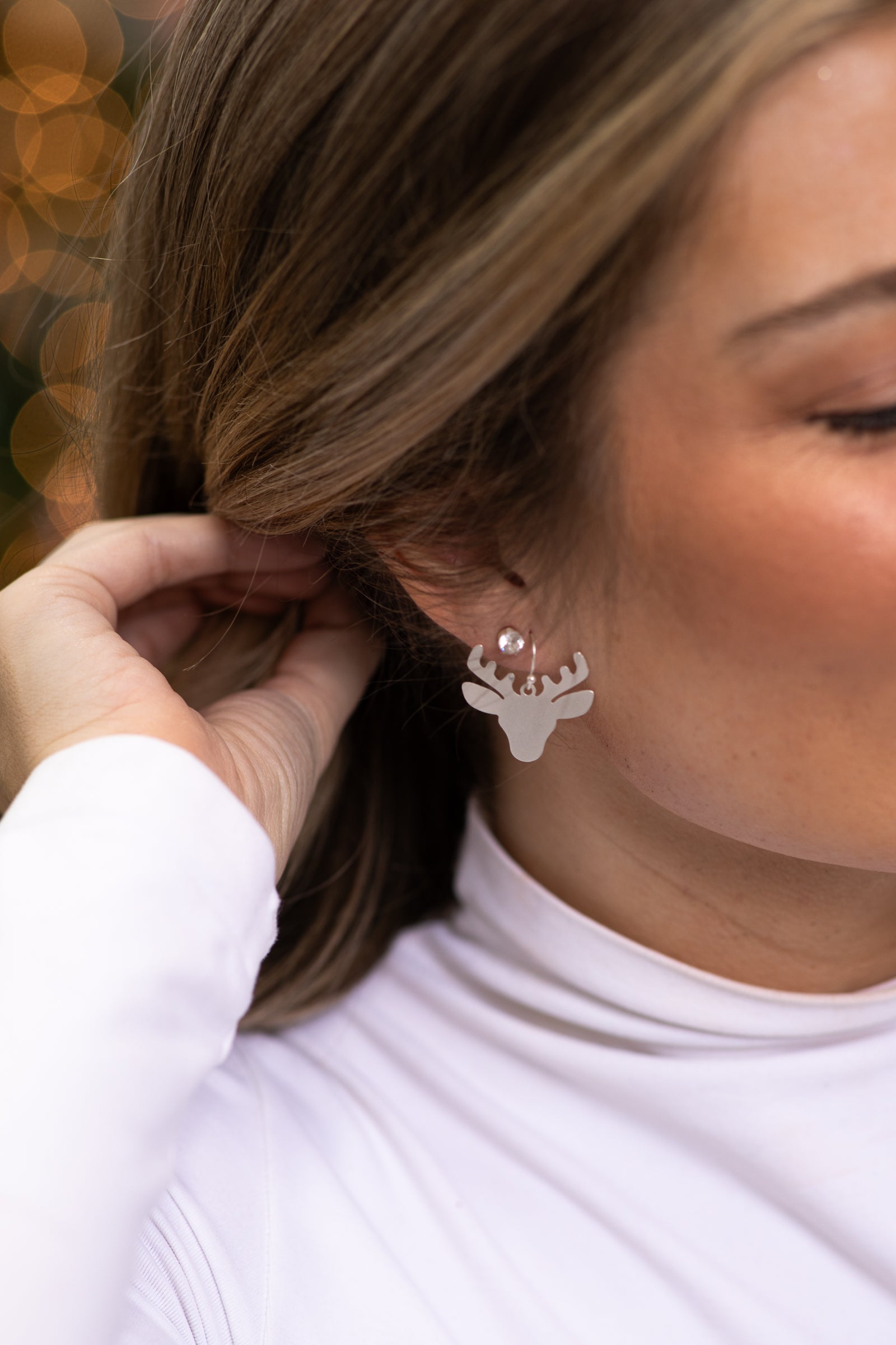 Silver Matte Reindeer Earrings