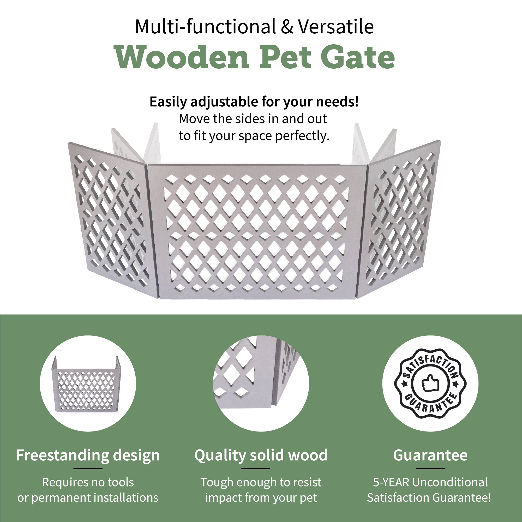 Hoovy Freestanding Decorative Pet Gate: Folding and Extending Dog and Puppy Gate for Home and Office Use | Keeps Pets Safe and Restricted to an Area | No Assembly Required (Diamond Decor， Grey)