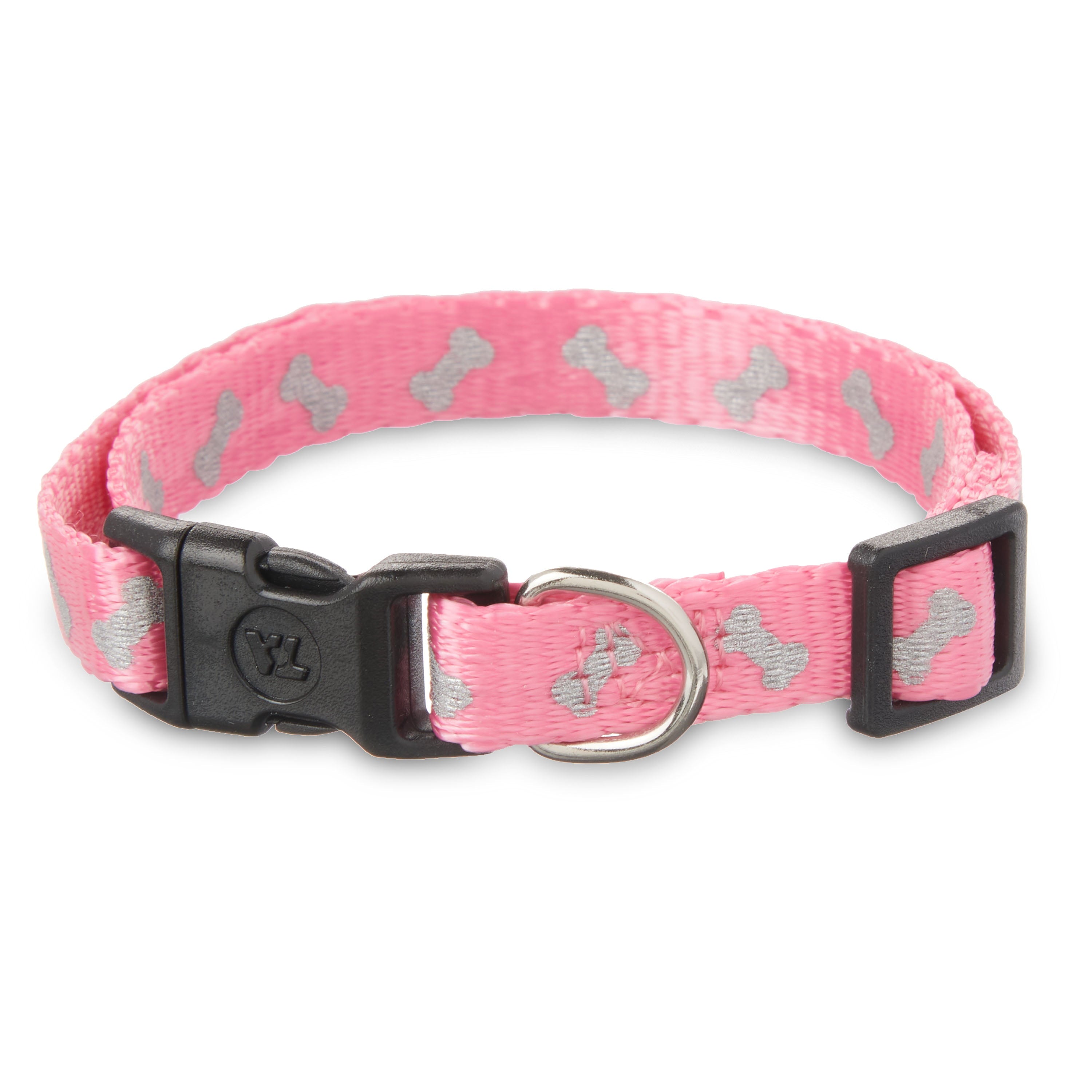 Vibrant Life Reflective Dog Collar， Pink Bones， Small