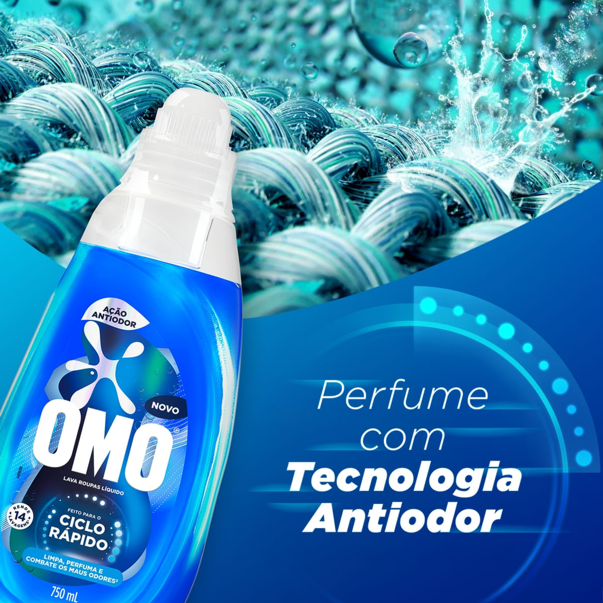 Lava Roupas Liquido Ciclo Rapido OMO Acao Antiodor 750ml