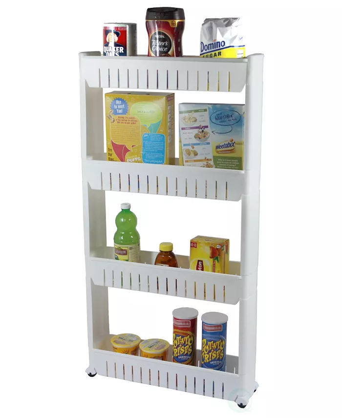Basicwise Vintiquewise Slim Storage Cabinet Organizer 4 Shelf Rolling Pull Out Cart Rack Tower with Wheels