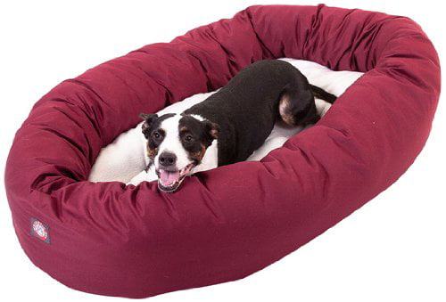 Majestic Pet | Poly/Cotton Sherpa Bagel Pet Bed For Dogs， Burgundy， Large