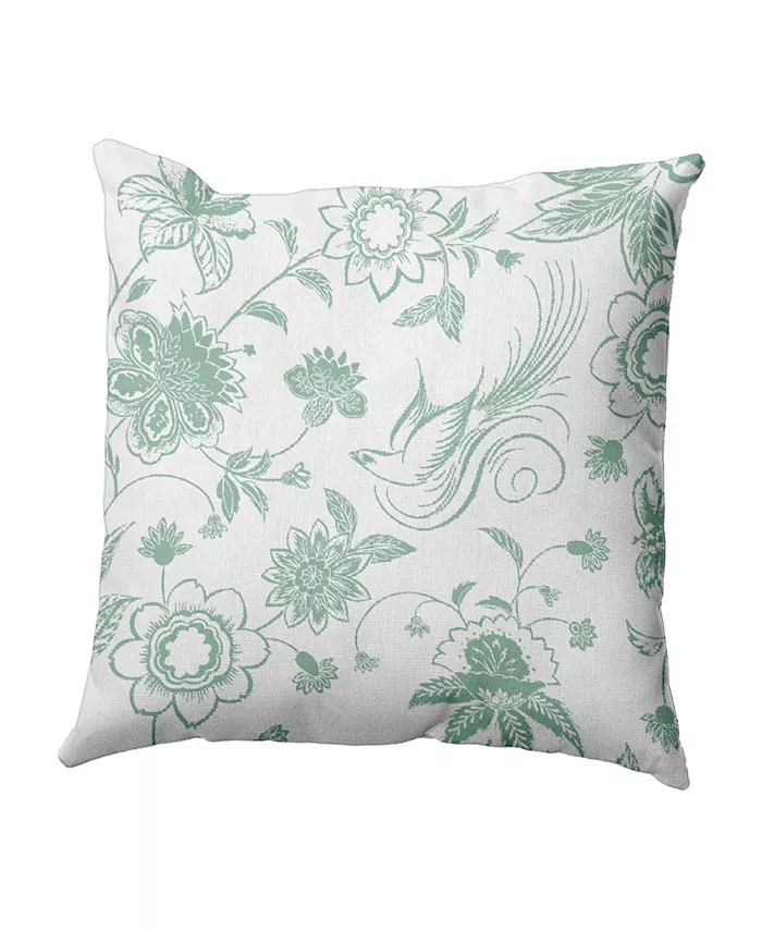 E by Design Traditional Bird Floral 16 Inch Green Decorative Floral Throw Pillow