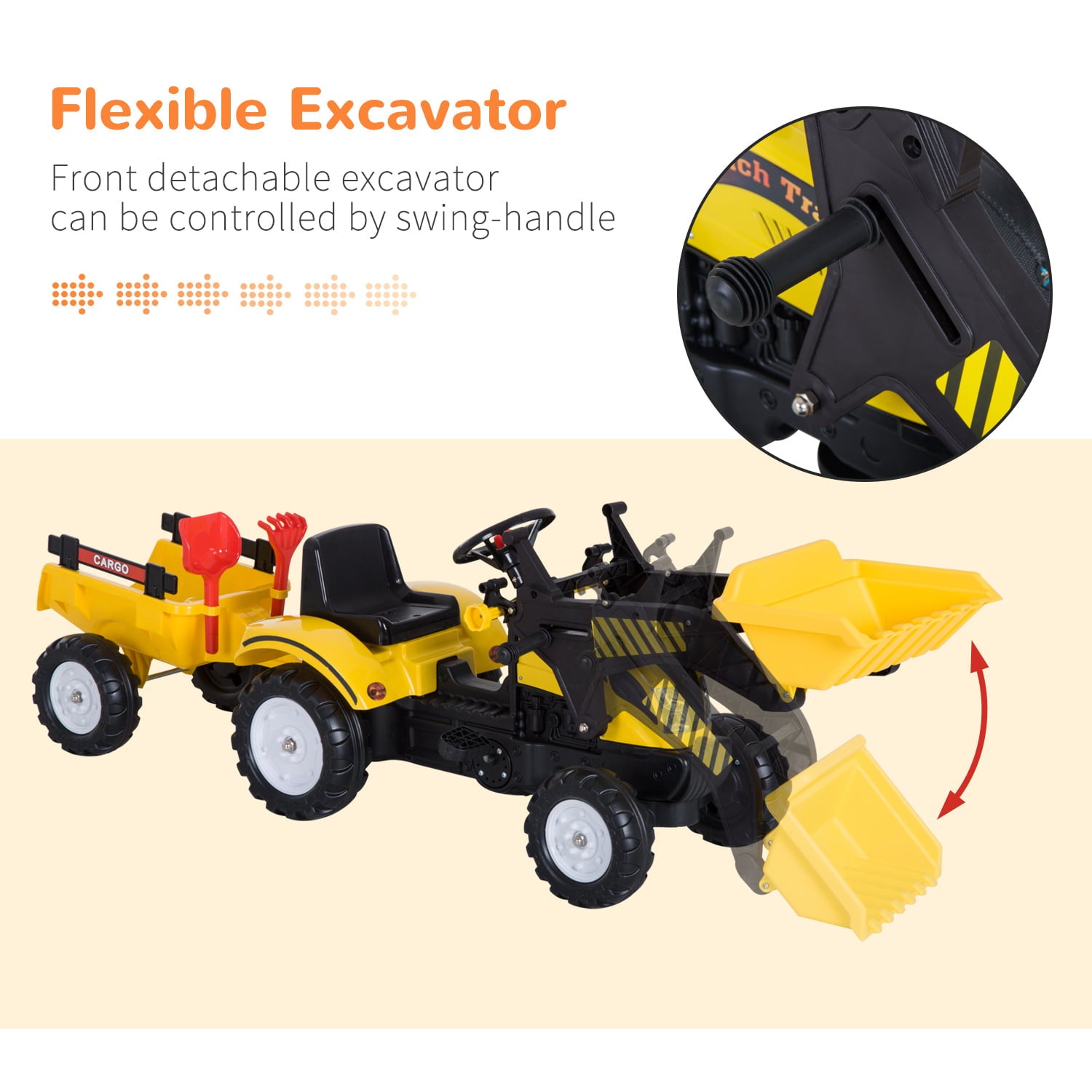 Aosom Ride On Excavator Kids Toy Construction Equipment with Pedal Controls， 6 Wheels， and Controllable Dirt Bucket